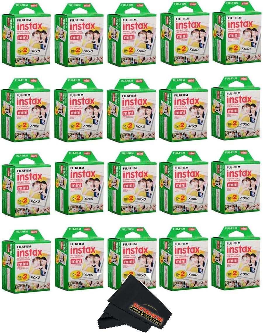 Fujifilm Instax Mini Instant Camera Film for Mini Instant Cameras - Capture Memories Anytime, Anywhere with Sunshine Photo Microfiber Cleaning Cloth... (20 Pack (400 Sheets Total))