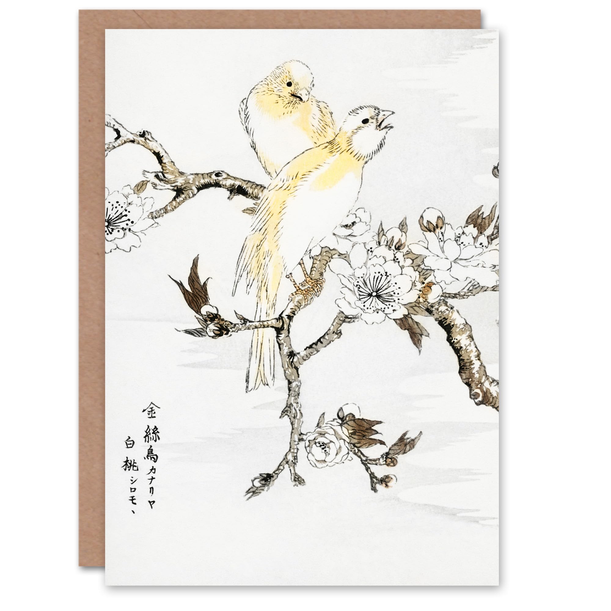 Artery8 Numata Kashu Art Card Canary and Peach Tree Flowers Japanese