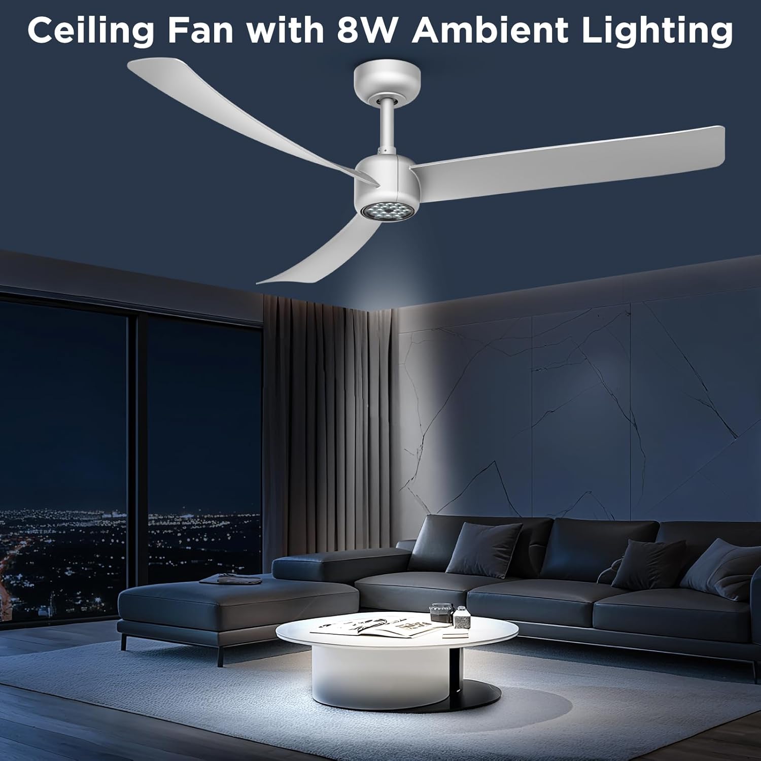 ocioc Ceiling Fans with Lights,52 Inch Low Profile Ceiling Fan with Remote,Quiet Reversible DC Motor,Dimmable LED,6 Speeds,Modern Ceiling Fan for Bedroom,Living Room(Silver)