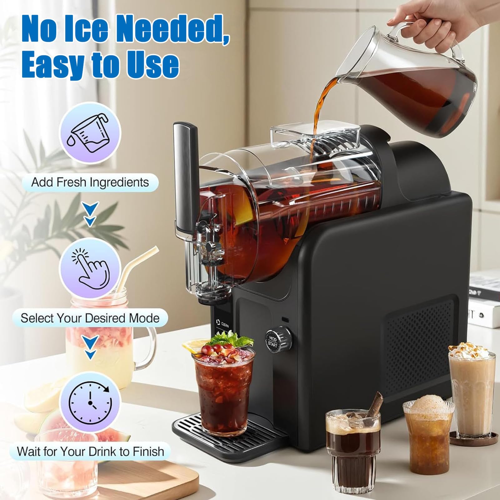 Frozen Drink Maker, 2000 ml Slushy Maschine für Smoothies, Cocktails und mehr – einfach zu bedienendes Haushaltsgerät zum Erfrischen von gefrorenen Getränken