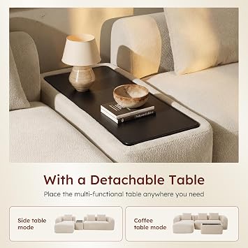 Relefree Curved Sectional Sofa, 136 Chenille Curved Couch with Movable Coffee Table, Couches with High-Resilience Foam, Boneless Sofa for Living Room, Oversized, Cloud Comfort, Thick Backrest White