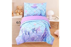 4-Piece Mermaid Comforter Set for Toddler Girls: A Aqua Blue Purple Gradient...