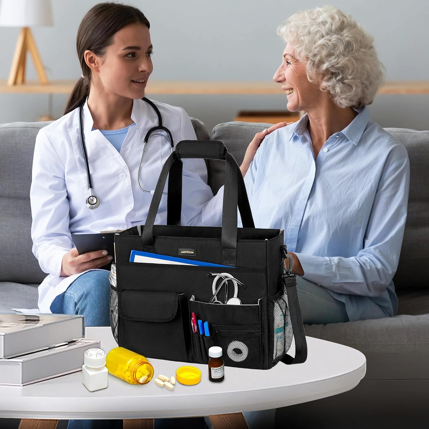 Nurse Tote Bag for Work with Padded Laptop Sleeve, Large Clinical Bag for Nursing Students, Nursing Essentials for Doctor & Home Health Care Staff, Diaper Changing Tote Bag,Black - Image 8