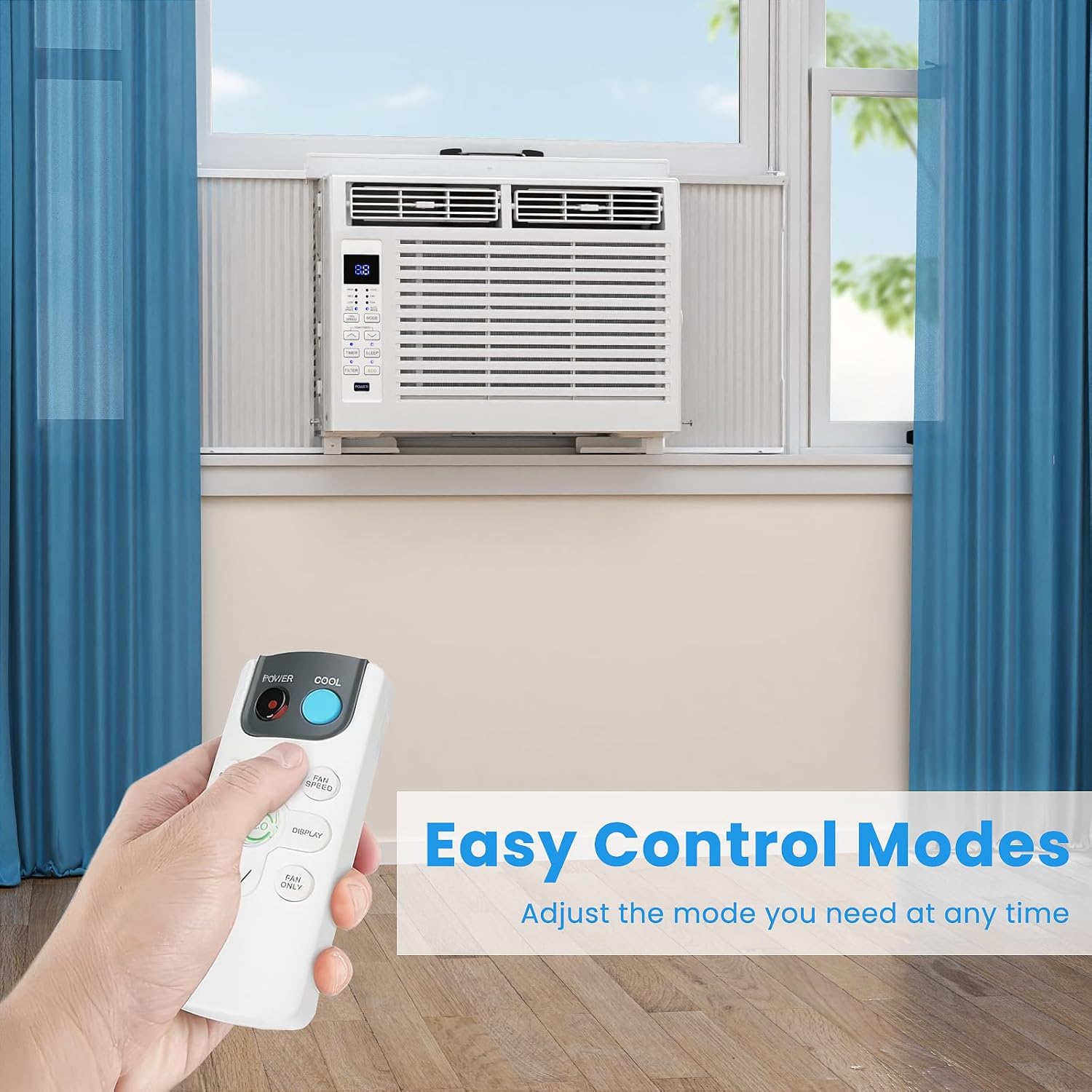 6000 BTU Window Air Conditioner Cool up to 250 Sq. Ft., Ultra-Quiet, Compact-size, Washable and Reusable Filter, Remote Control, 6 in 1 Energy Saving Window AC Unit Fits Small Bedroom, Home, Office