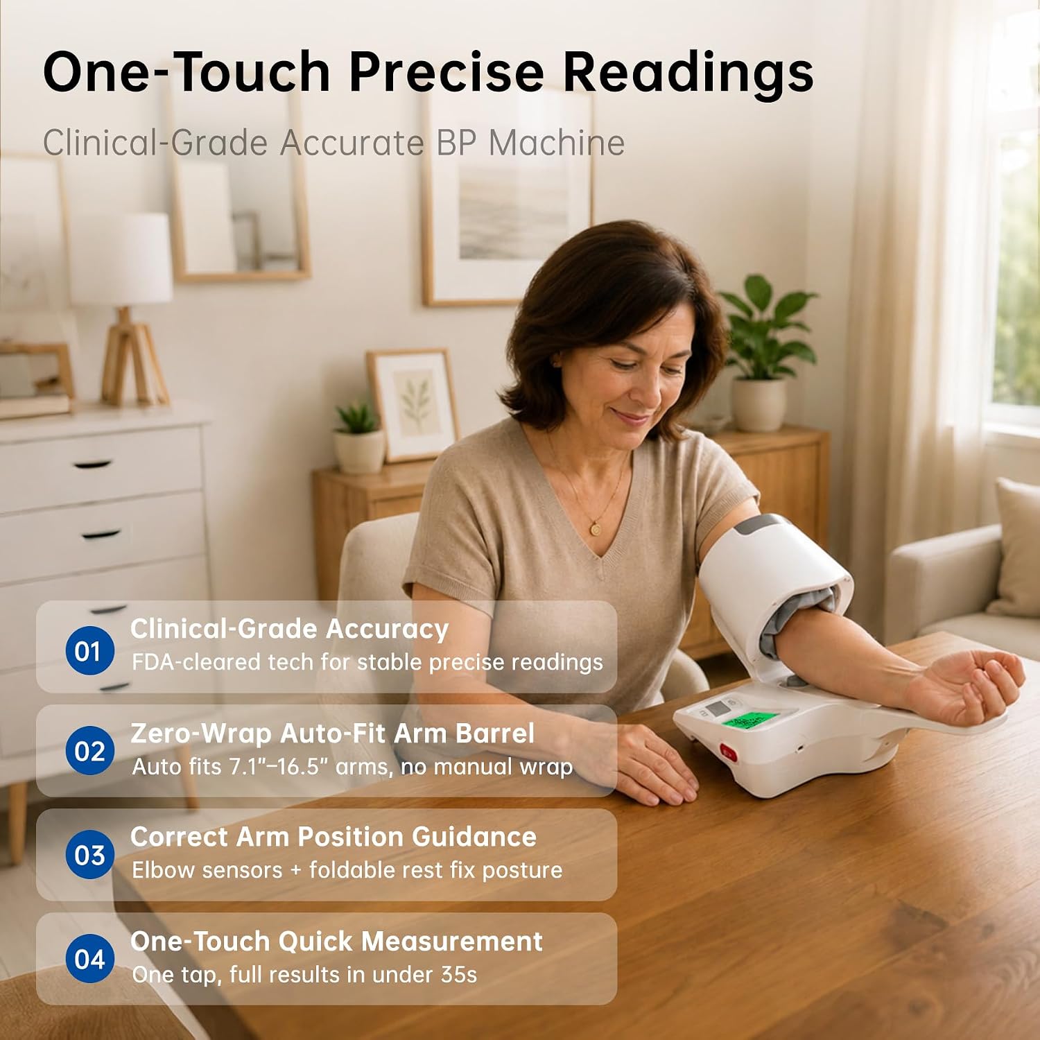 Oklar Blood Pressure Monitor No-Wrap Auto-Fit Cuff FDA Cleared for Home Use