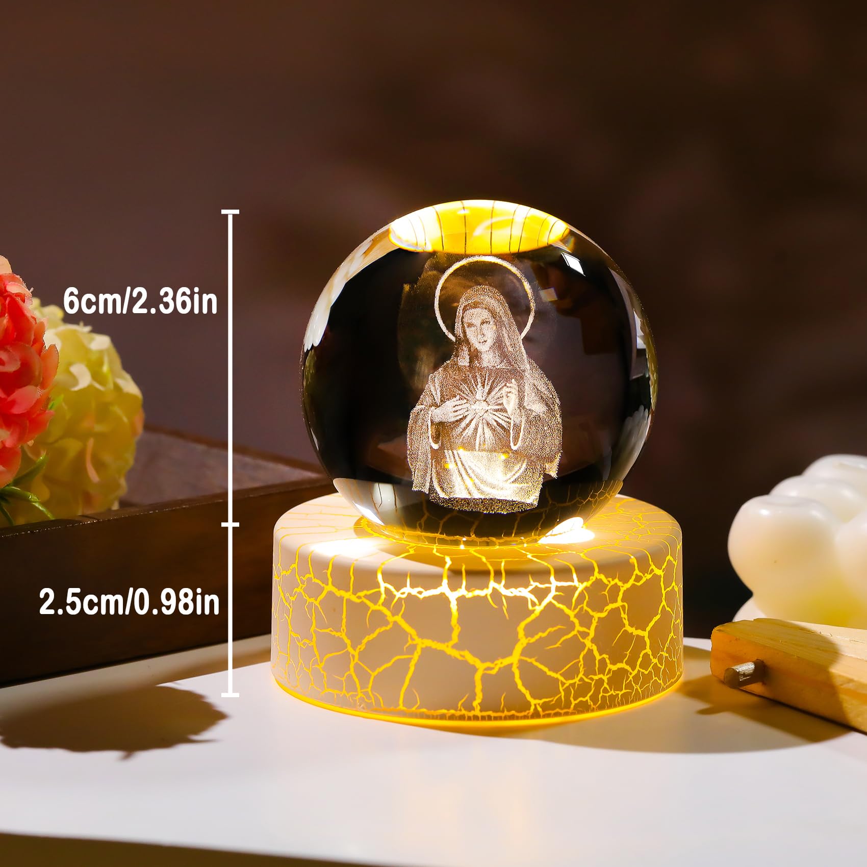 Amazon.co.jp: クリスタル 3D 聖母マリア 2.35インチ ボール像 宗教