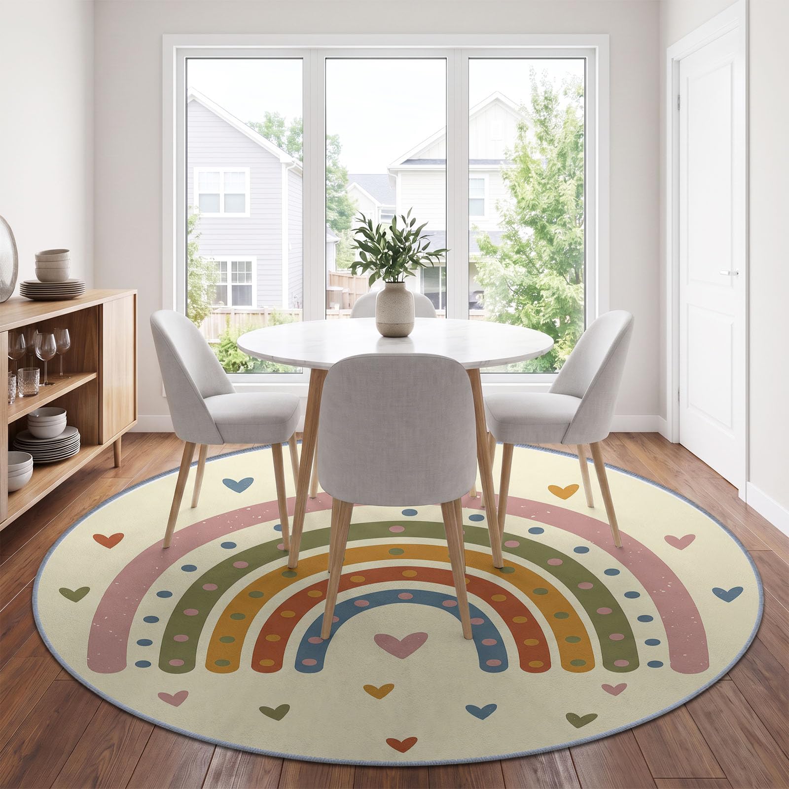 Bohemian Vintage 100 cm Okrągły Dywan Salon Jasny Beżowy Można prać w