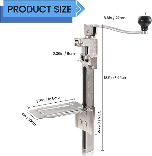 Miniatura 2 de MoHern Abrelatas comercial resistente, abrelatas industrial para latas #10, abrelatas manual con base de acero chapado para restaurante, tienda de