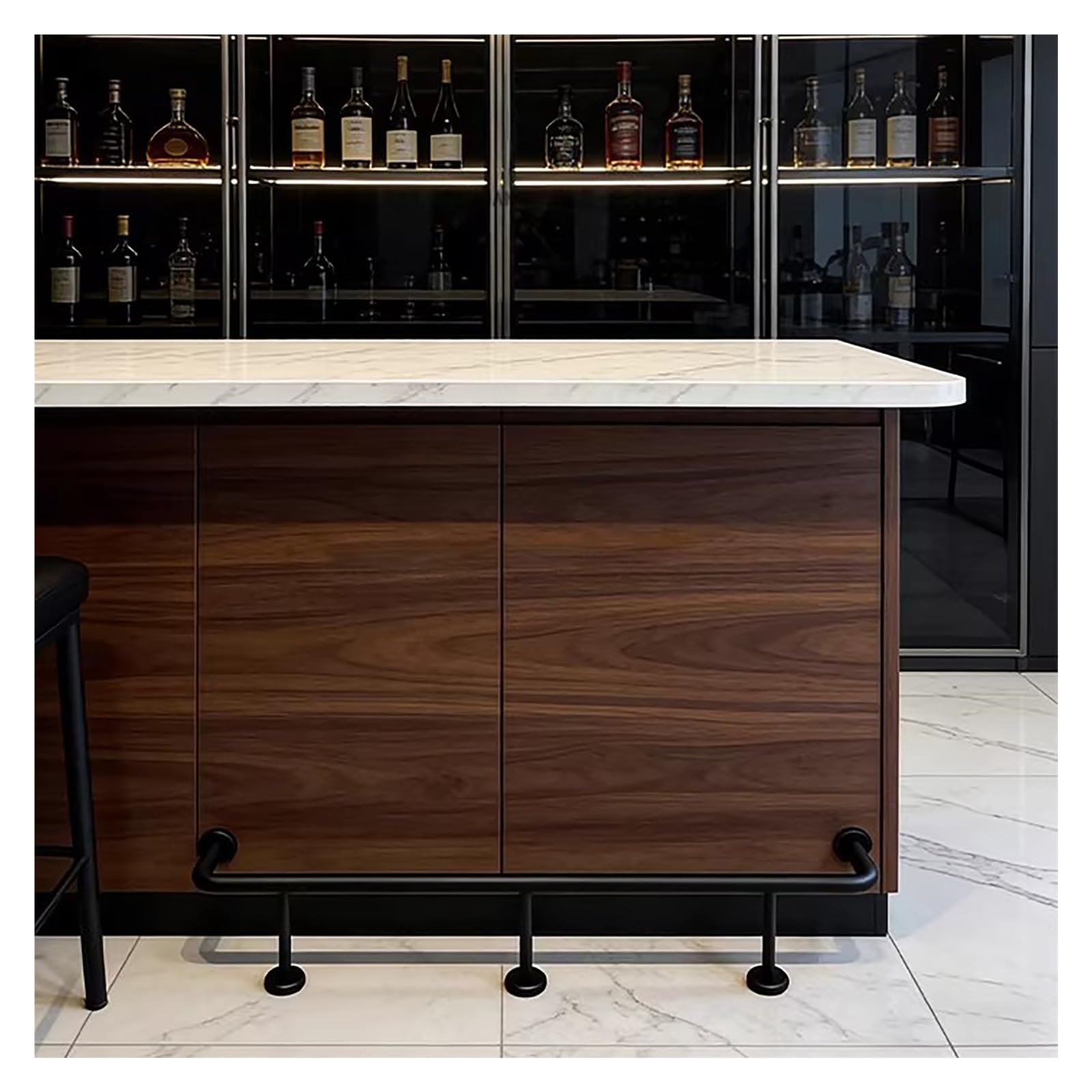 Repose-pieds de bar en acier inoxydable - Kit de 165 cm poli avec fixation sous comptoir
