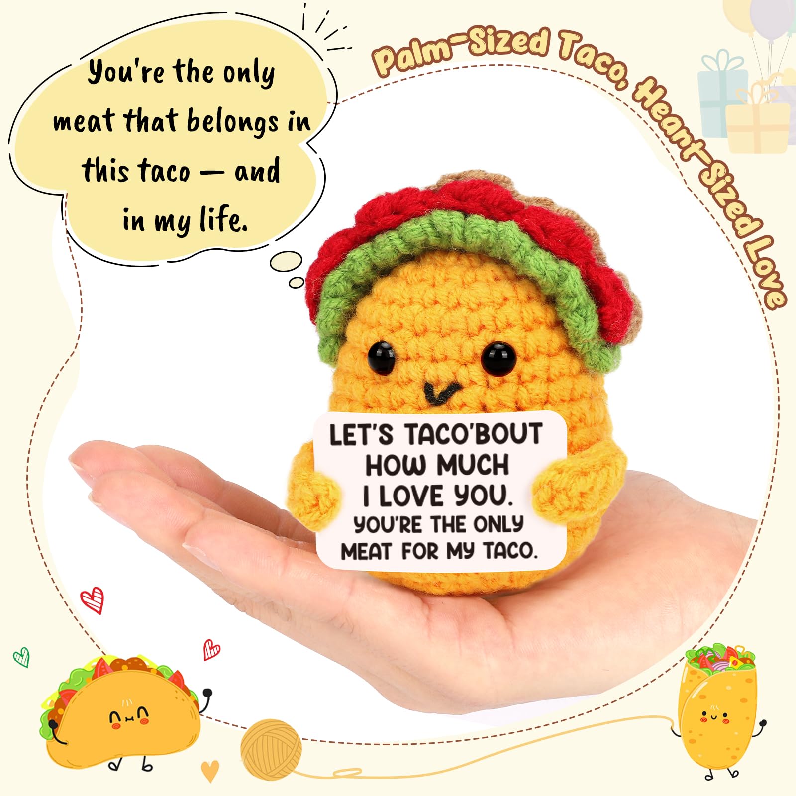 Gifts for her Him Boyfriend Girlfriend I Love You Birthday Anniversary Small Gifts for Men Women Wife Husband Easter Basket Stuffers Valentines Engagement Wedding Gift Ideas for Couples Taco Crochet