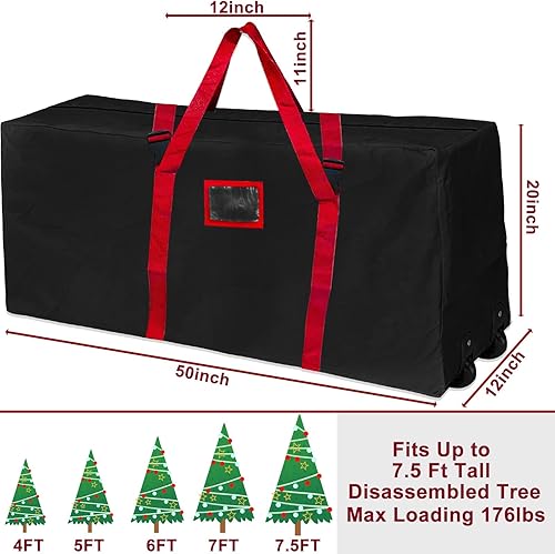 Miniatura 3 de 2 ruedas y correas de hebilla Bolsa de almacenamiento para árbol de Navidad rodante para árbol desmontado de 7.5 pies, 50 x 20 x 12 pulgadas,