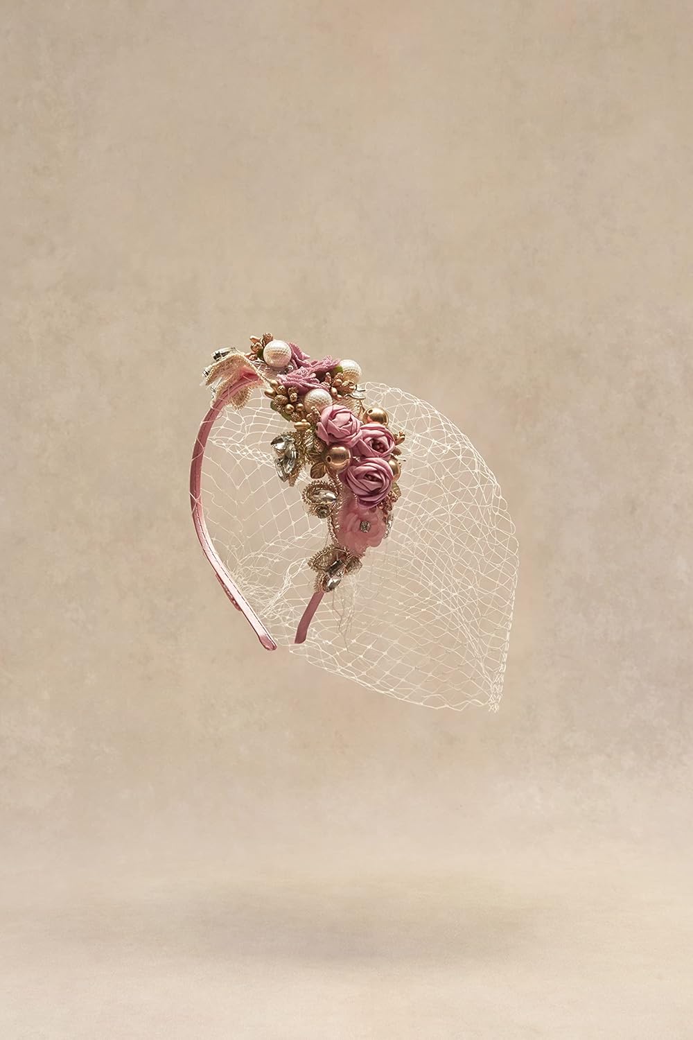 BABEYOND 1920s Fascinator Mesh Flower Pearl Veil Headband Bridal Wedding Tea Party Fascinator Veil for Women - Image 2