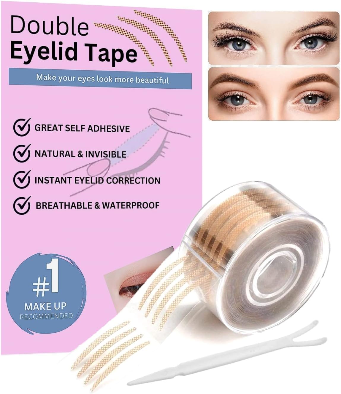 600 pair eyelid tape for double eyelid invisible waterproof, eyelid tape for hooded eyes Makeup Eyelid tape tools Sticker Strips with fork