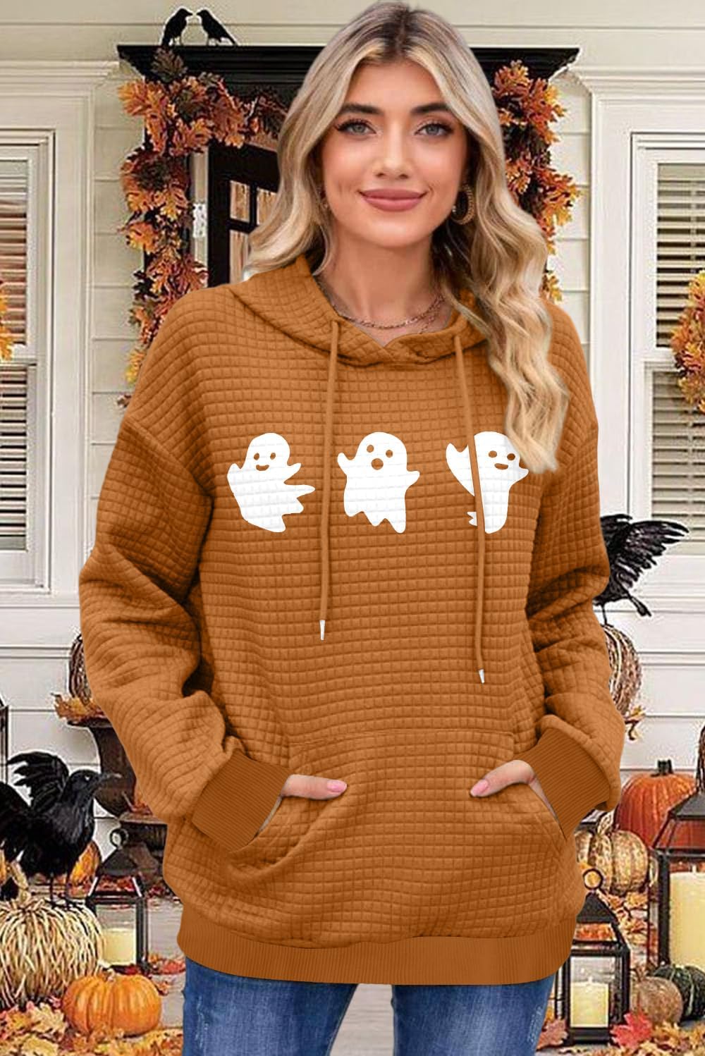 FRYAID Women Halloween Ghost Graphic Long Sleeve Sweatshirt image 4