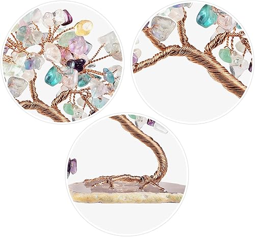 Miniatura 3 de mookaitedecor Árbol de dinero de cristal de fluorita natural, base de rebanada de ágata Feng Shui Bonsái Árbol de cristal para decoración de