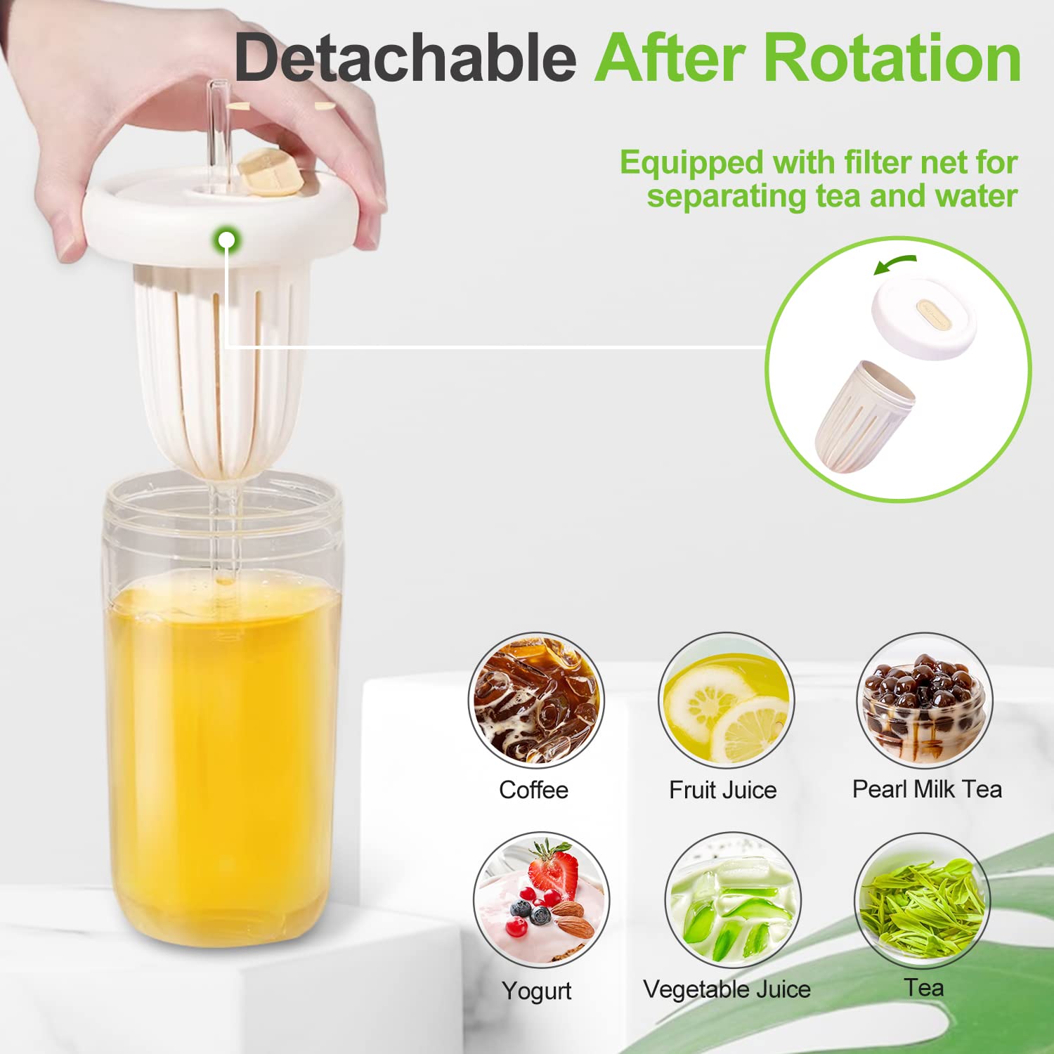 BYMIOYA 16 oz Glass Tumbler with Tea Infuser, Lid, and Straw - Reusable Boba Cup for Smoothies, Iced Coffee - Leak-Proof Mason Jar with Food-Grade Silicone, Ideal for On-the-Go & Gifting 3