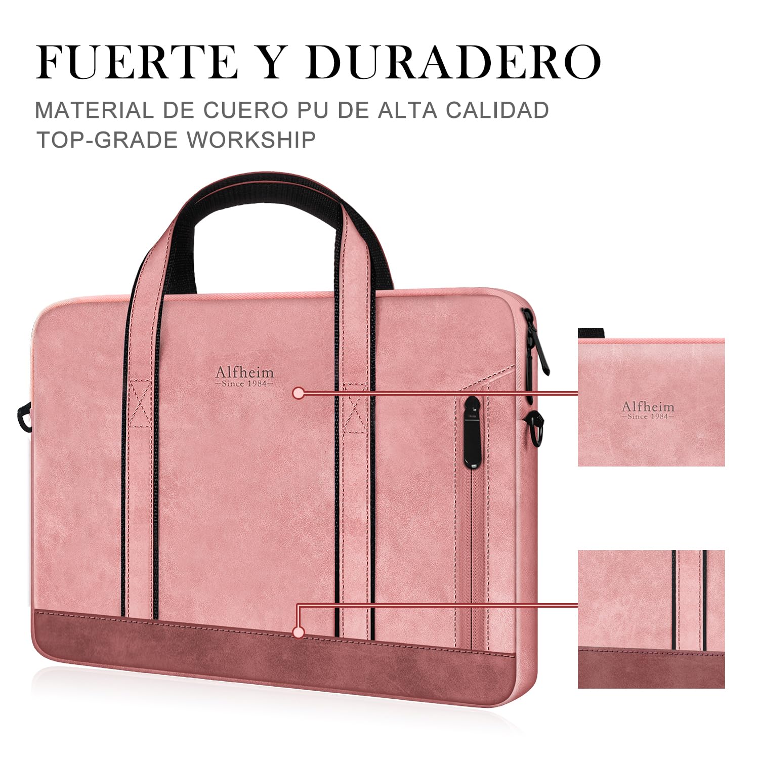Alfheim 15-15,6 pulgadas Paquete de Maletín de Cuero, Resistente al Agua para Computadora Portátil con Cinturón de Hombro para Viajes/Negocios, Compatible con 16'' MacBook Pro M4 M3 M2 M1