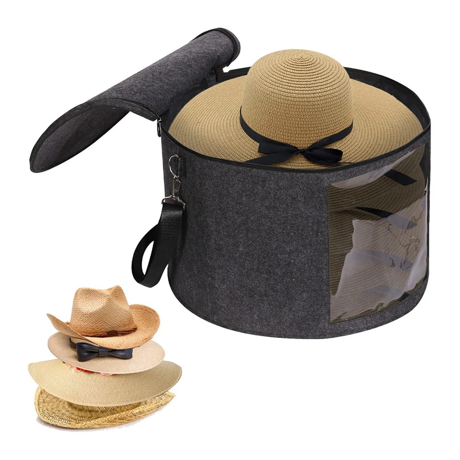 Scatola per cappelli da cowboy Scatola portaoggetti for cappelli | Custodia pieghevole con manico e tracolla rotonda da cowboy for viaggi e armadio(Green)