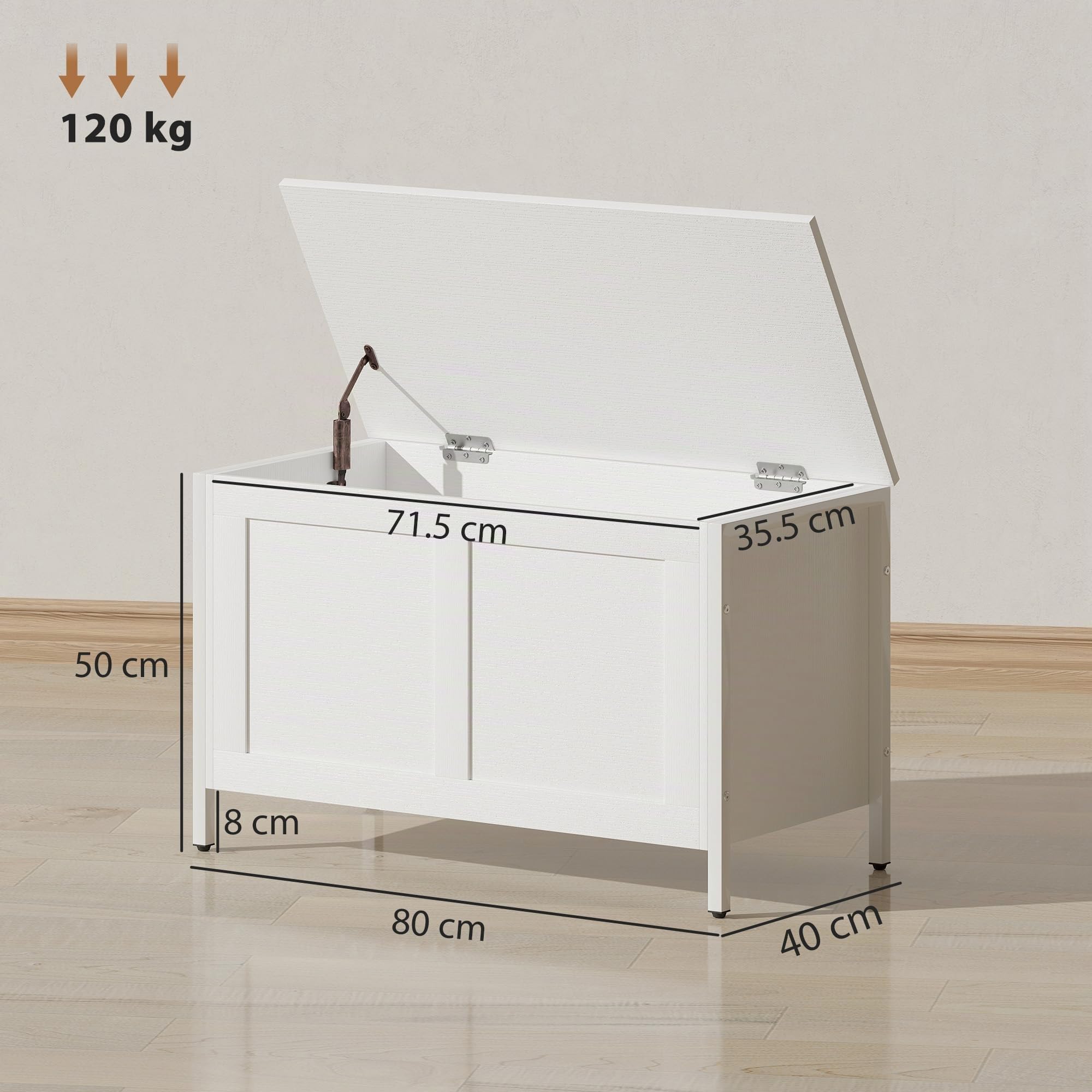 HOMCOM Camera da letto Cassapanca 95 L Panca di stoccaggio con coperchio Cerniera di sicurezza per corridoio Soggiorno 80x40x50 cm Bianco venato