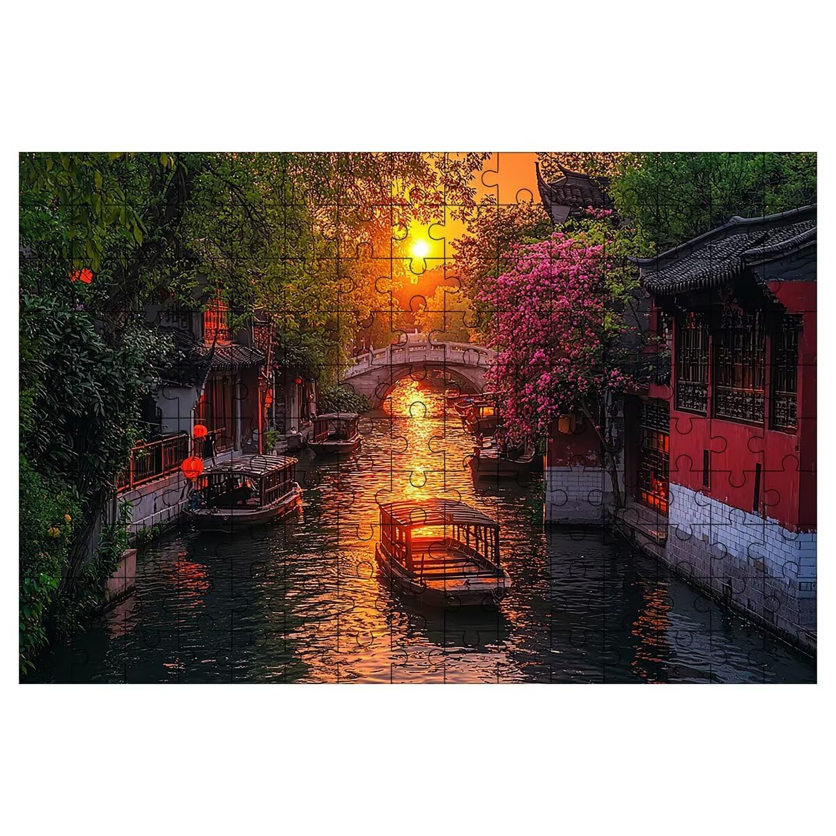 Puzzle 3000 Pezzi Barca, Puzzle Tramonto, Puzzles in Legno, 122x81cm -1458