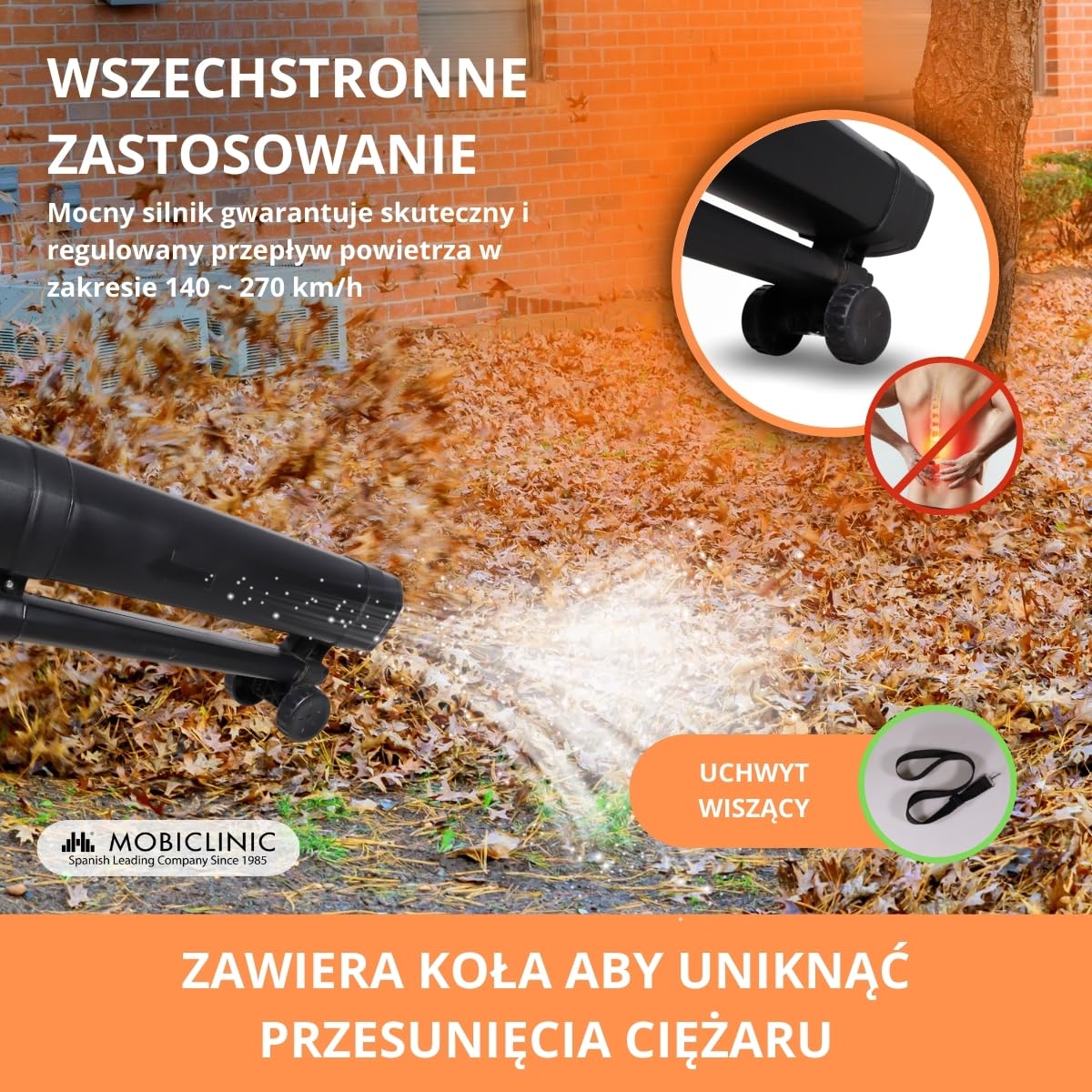 Mobiclinic®, Dmuchawa + Odkurzacz rozdrabniacz liści, 900w, 6 prędkości, 3 w 1, Lekka, 35l, Wtyczka, Prędkość dmuchania 270 km/h, Do ogrodu, 220v, Ramię na, Mobiclean