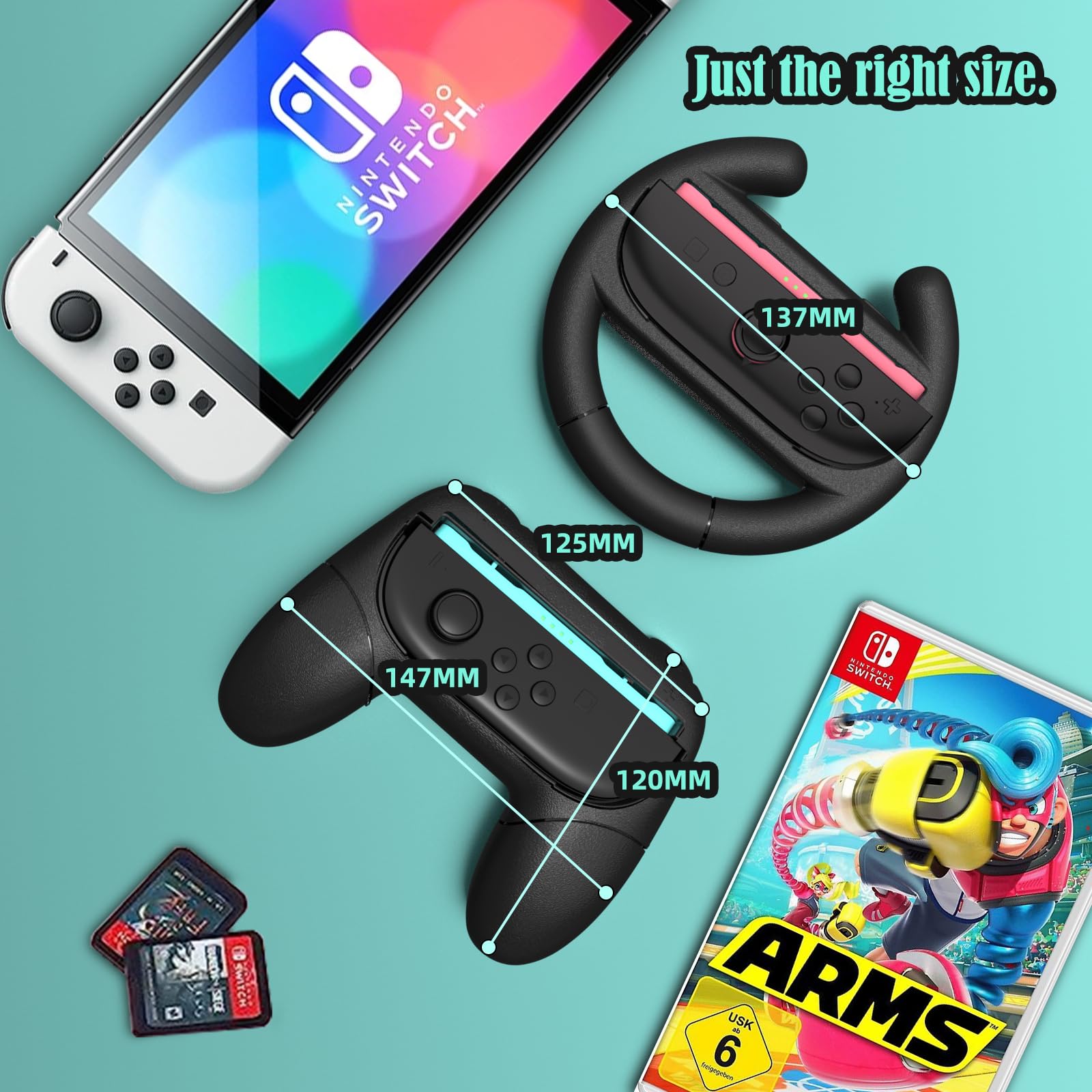 HEYSTOP Lenkräder für Nintendo Switch 2 Joy-Con Grip Rennlenkräder für Mario Kart 8 Deluxe 4-in-1 Lenkradgriff-Hülle