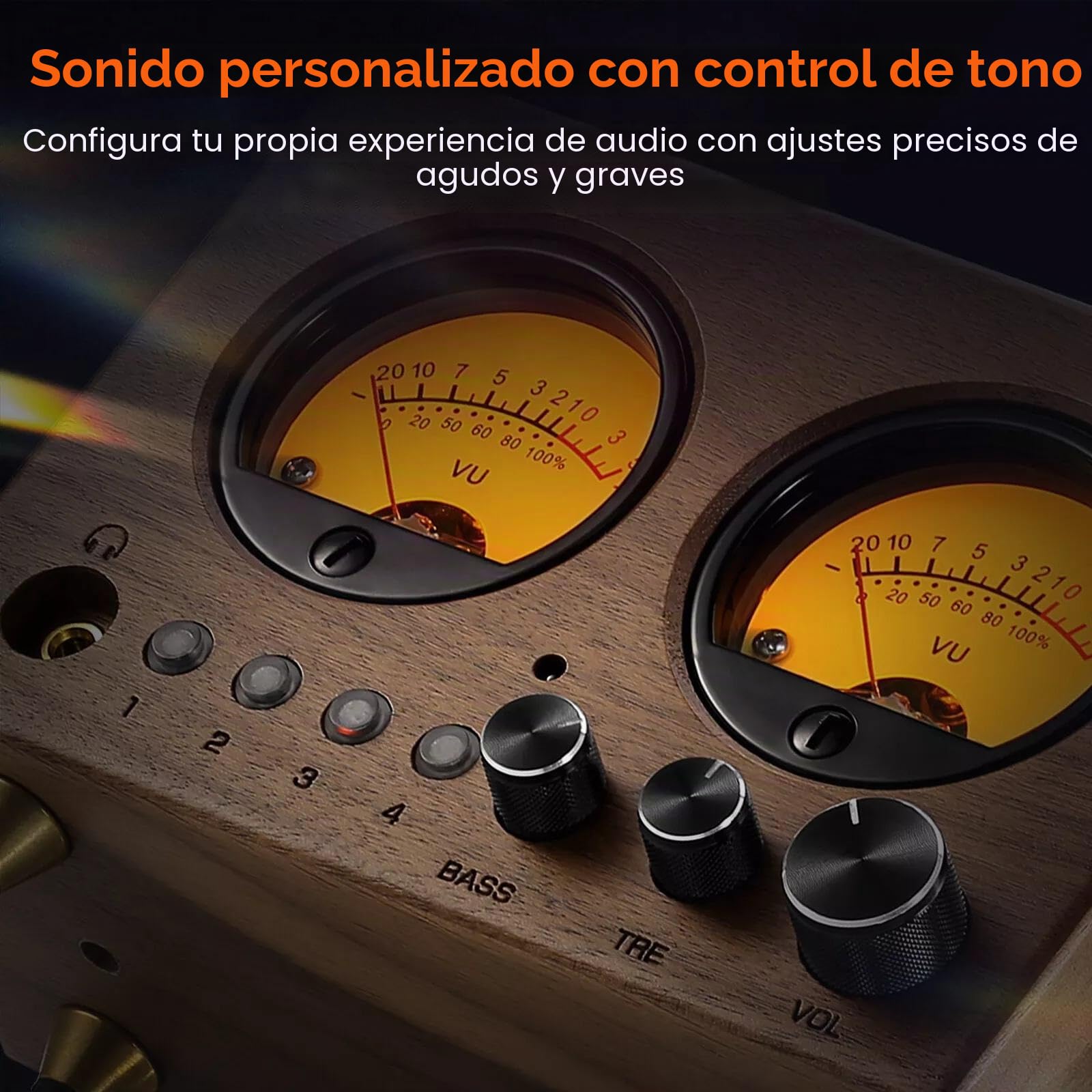 Conmutador de audio 4 en 1 OUT Preamplificador estéreo con medidor VU y control remoto