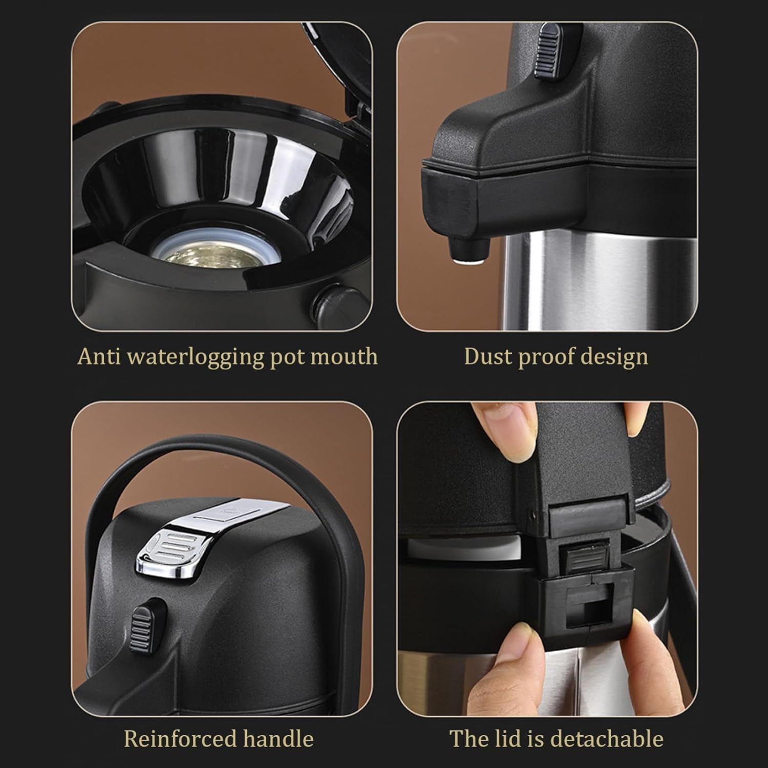 Hot Water Dispensers, Coffee Dispenser with Pump 1.9L Insulated Hot Water Dispensers 360° Swivel Stainless Steel Coffee Carafe Double-Walled Beverage Dispenser for Xmas Decor