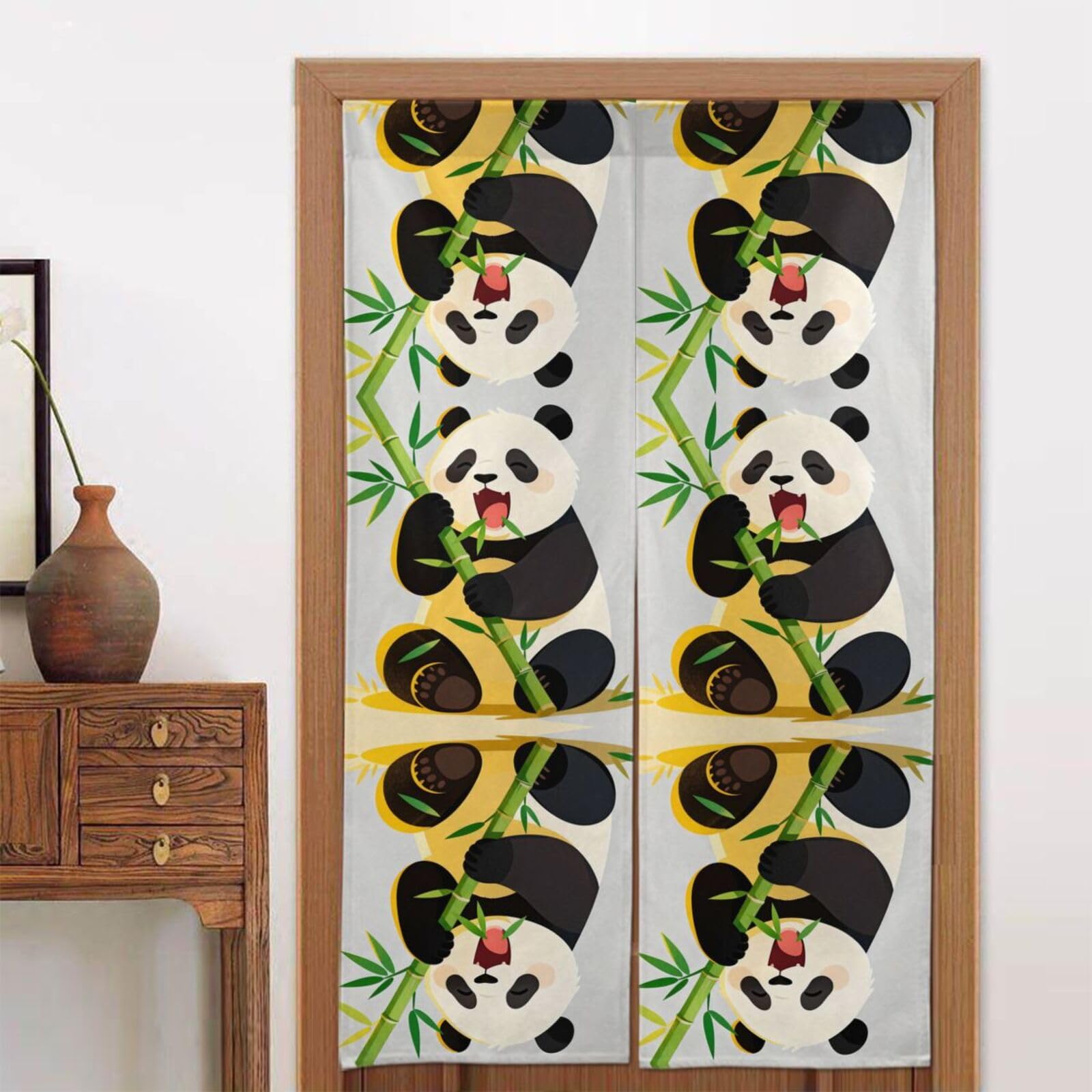 CNTDBU Panda Eat Bamboo Door Curtain 34x56 Inch-Room Divider Panel for Privacy, Entryway Screen for Kitchen Bedroom