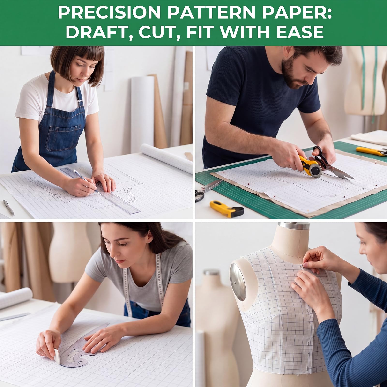 Tinlade Papel con patrón de cuadrícula blanca para costura, 91,4 cm x 50,8 m, rollo de papel de calco para patrones de costura, trazado, dibujo, costura, manualidades, bocetos, suministros de