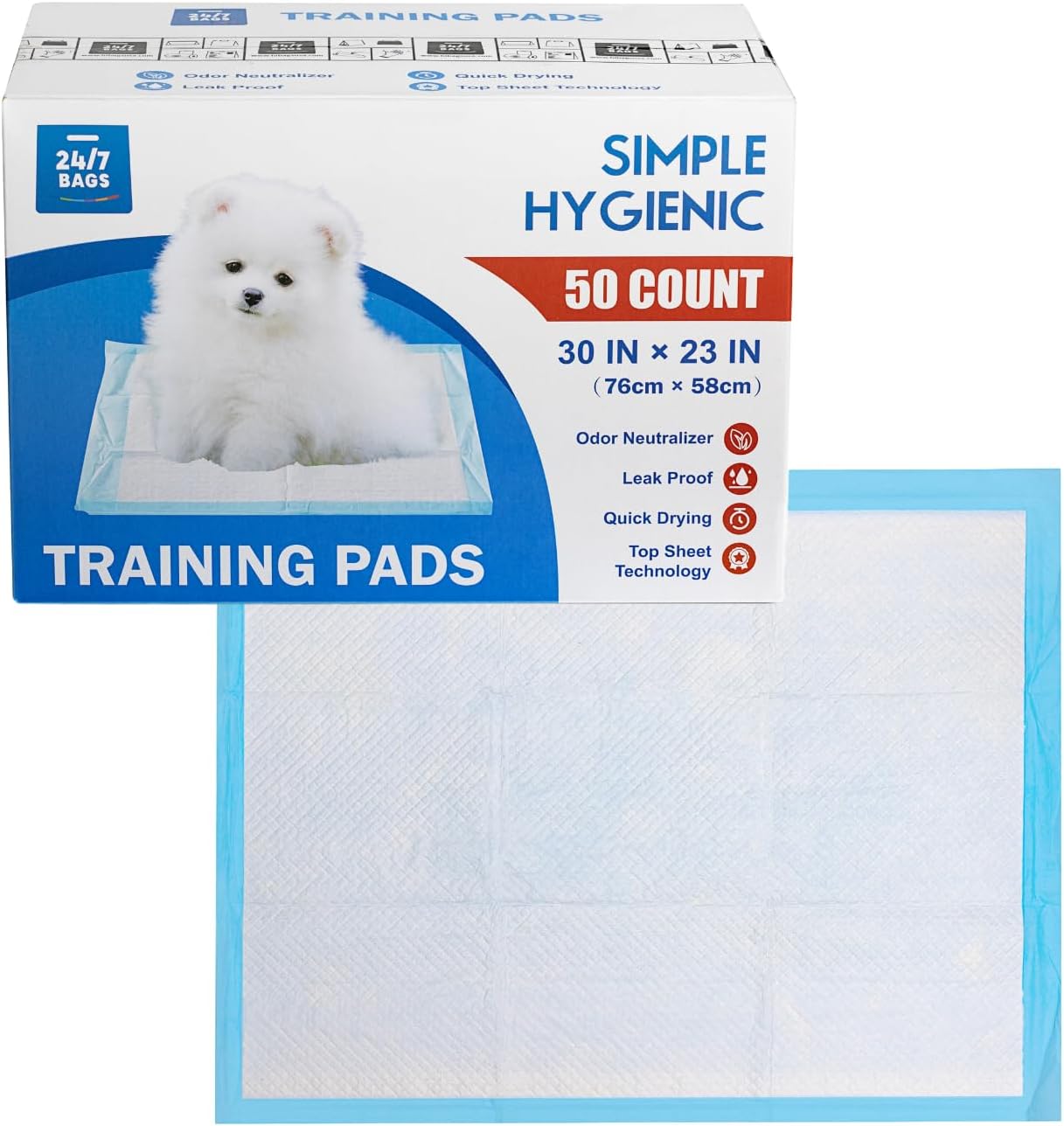 X-Large Puppy Pads, 50 Count, 23″ W x 30″ L,5 Layers, Training Pee Pads with Superb Absorption, Quick-Drying, Odor Neutralizer, Quilted Top Layer