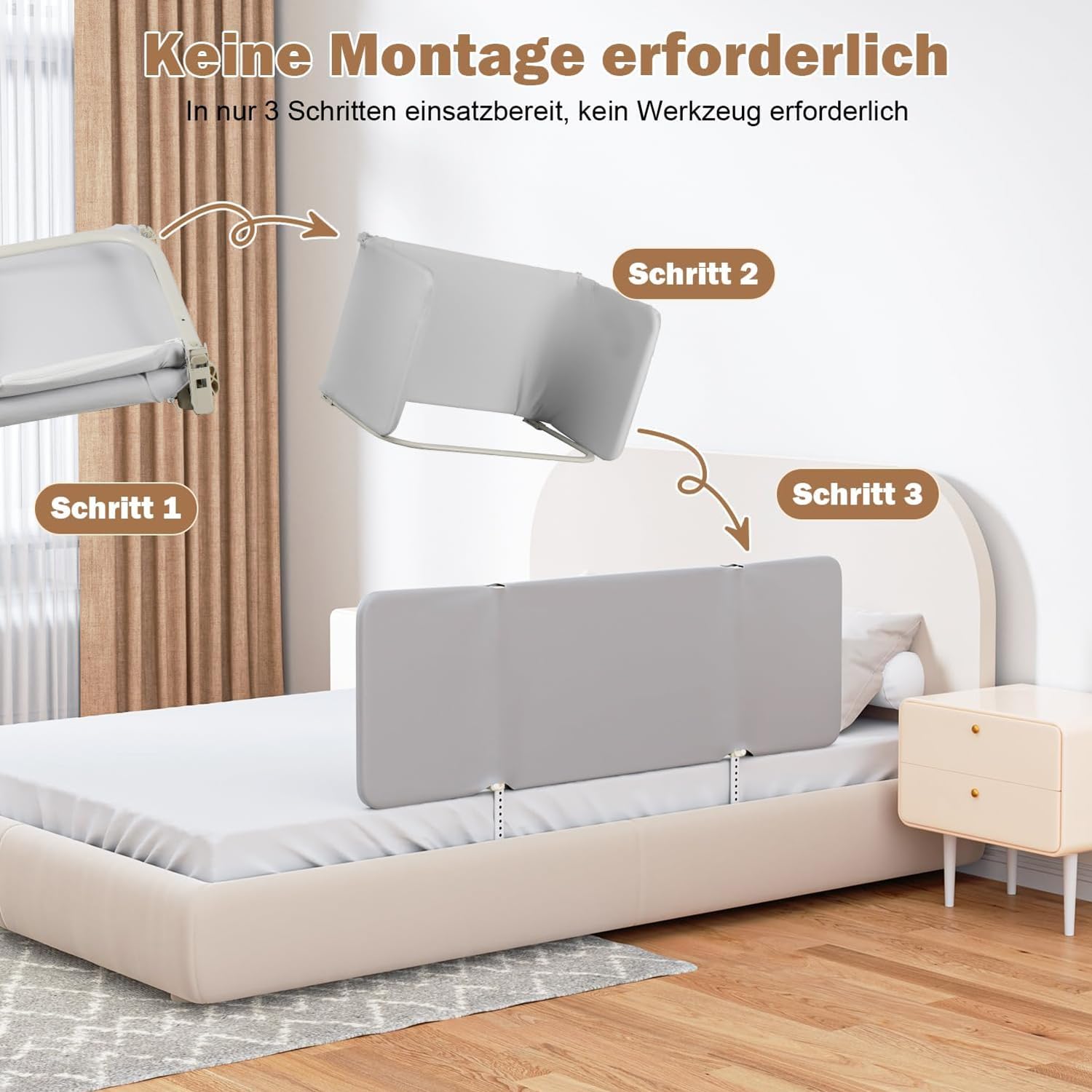 Barriera anticaduta per letto, 150 cm, per bambini, pieghevole da 0
