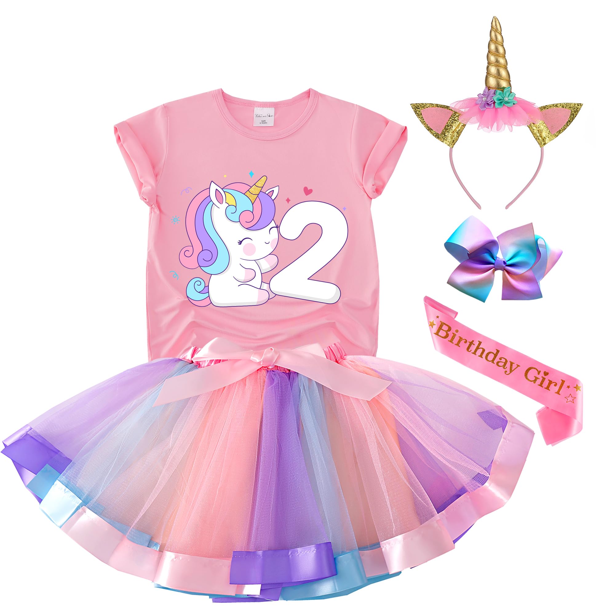Tutu and Sian Unicorn Birthday Outfit For Girls Disfraz de cumpleaños para niñas Niñas (Pack de 5)