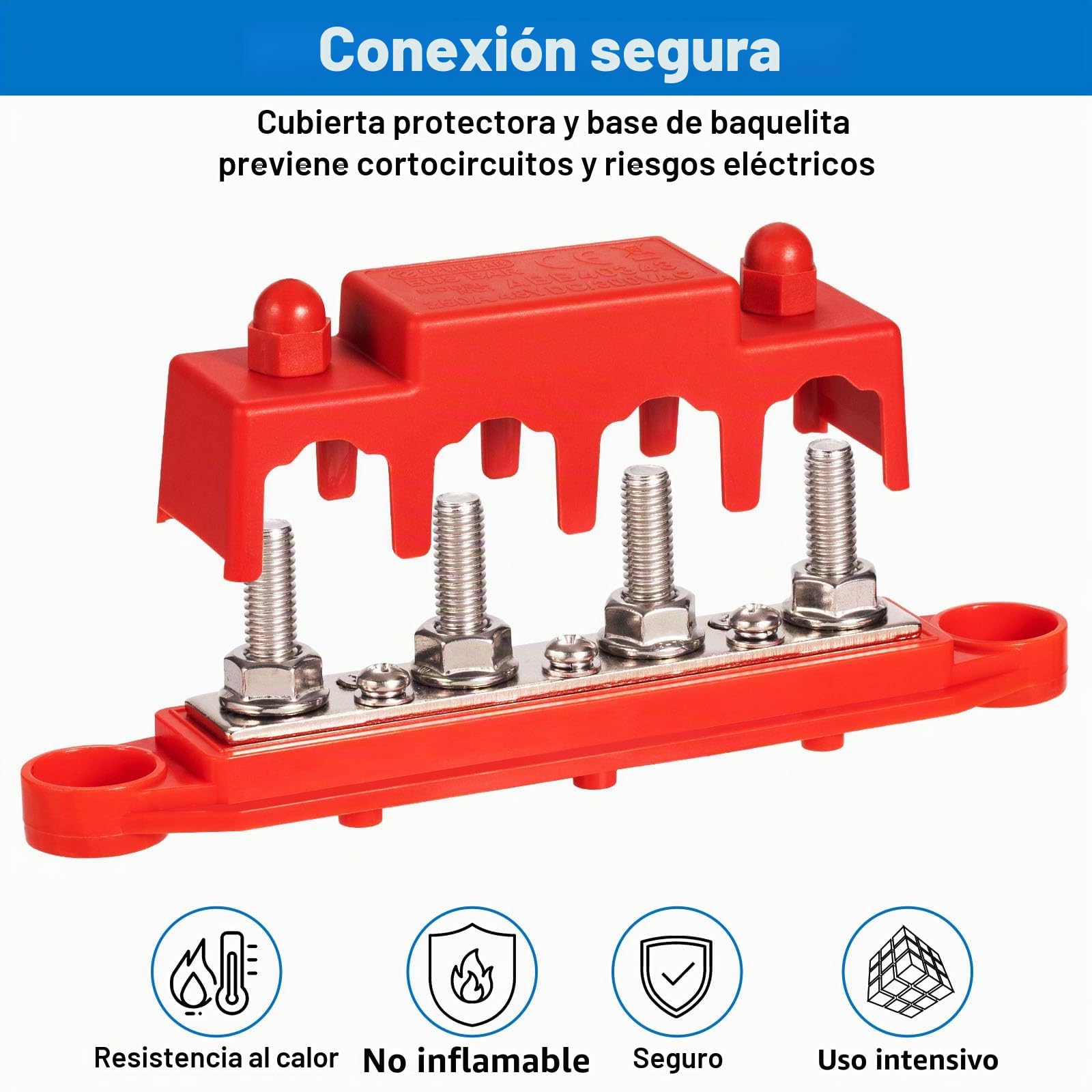 Spurtar Bloque de Distribución de Energía de Barra Colectora con 4x M8 Pernos y 3x M4 Tornillos 12V–48V 250A para Coche, Barco, RV 16,5 × 3,4 × 4,8 cm – No Apto Para Espacios Reducidos