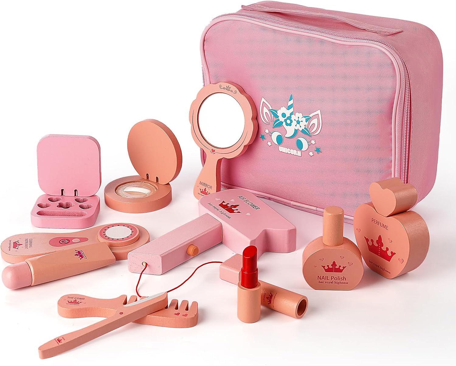 BABESIDE 12 Pcs Baby Doll Baby Doll Accessories Set, 18 Inch Baby Doll Accessories Wooden Doll Playset for Girl Doll Pretend Cosmetics Toy