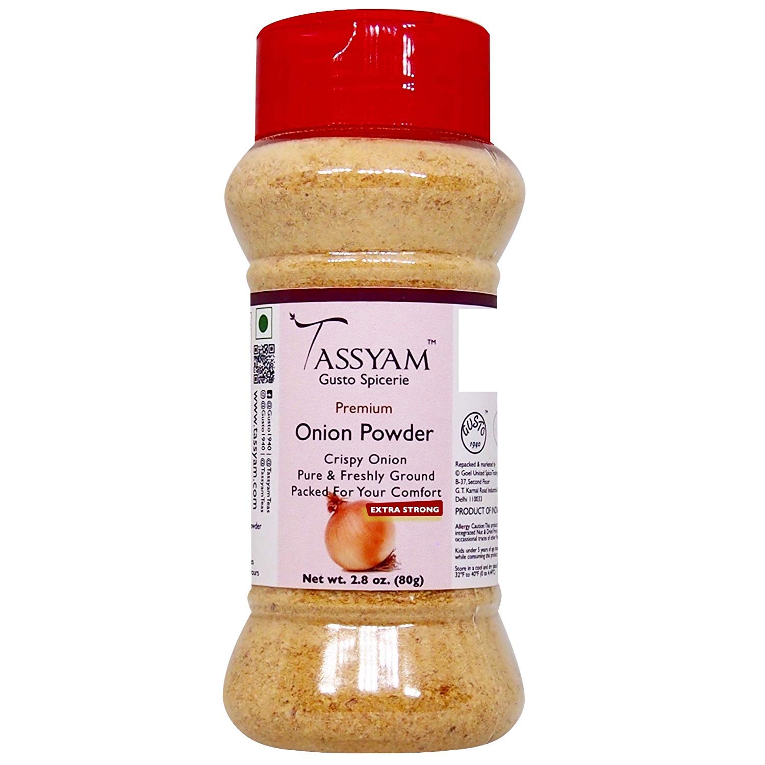Extra Strong Onion Powder 80g (2.82 oz)g, New & Improved, Dispenser Bottle by Tassyam