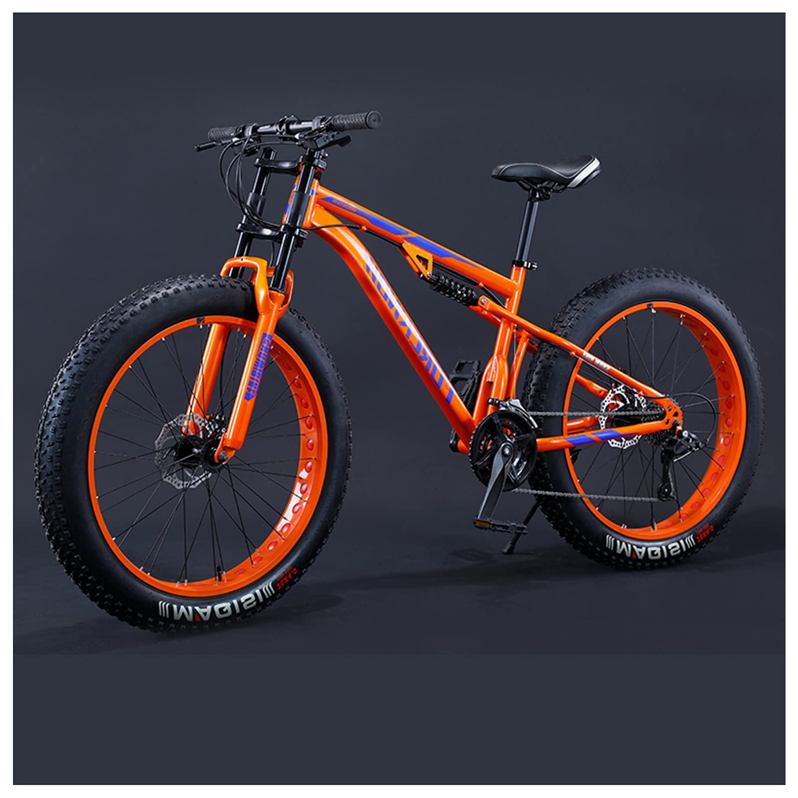 Fat Tire Mountain Bikes for Men Full Suspension 26 Inch, High Carbon Steel  21/27/30 Speed Mountain Bicycle, Adult MTB for Beach Snow, Dual Disc Brake