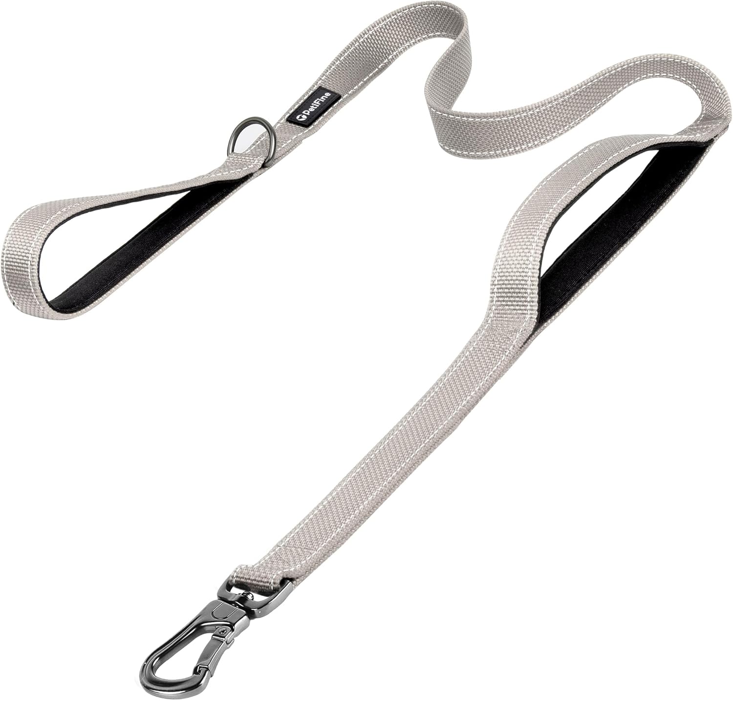 PetiFine 6FT Heavy Duty Dog Leash with Soft Padded Double Handle, Durable Strong Clasp Dog Leashes, Reflective Nylon Walking Lead for Large,Medium,Small Breed Dogs, Grey