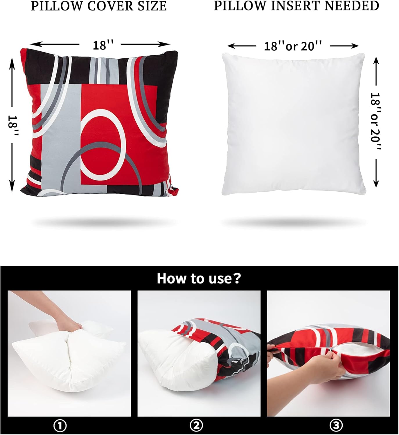 Red and Black Throw Pillow Covers 18x18 Inches Set of 4 Decor Decorative Throw Pillow Cover Abstract Modern Geometric Square Cushion Cases for Sofa Bed Couch 18''x18'' Black and Red