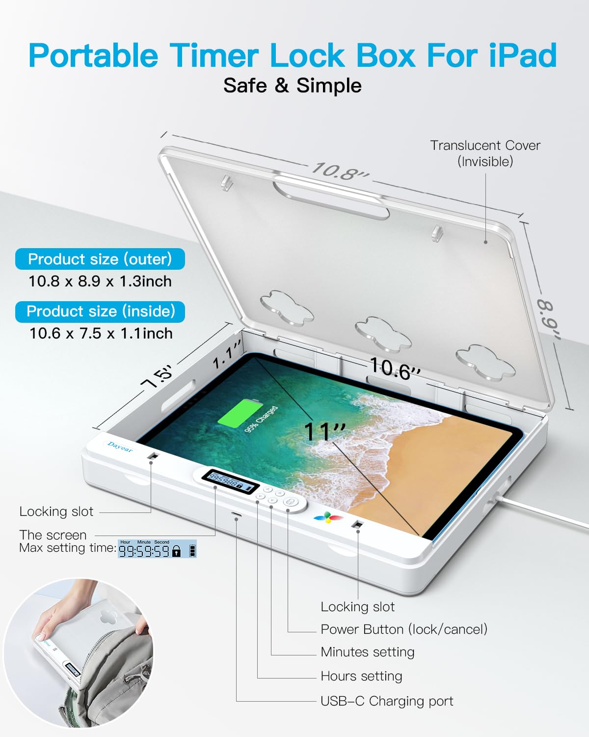 Caja de Bloqueo para Teléfono/Pad con Temporizador, Caja de Casillero para Android Phone/iPhone/iPad, Cárcel Telefónica Timed Lock Box para Que los Niños y Adultos se Concentren Más(Cristal)