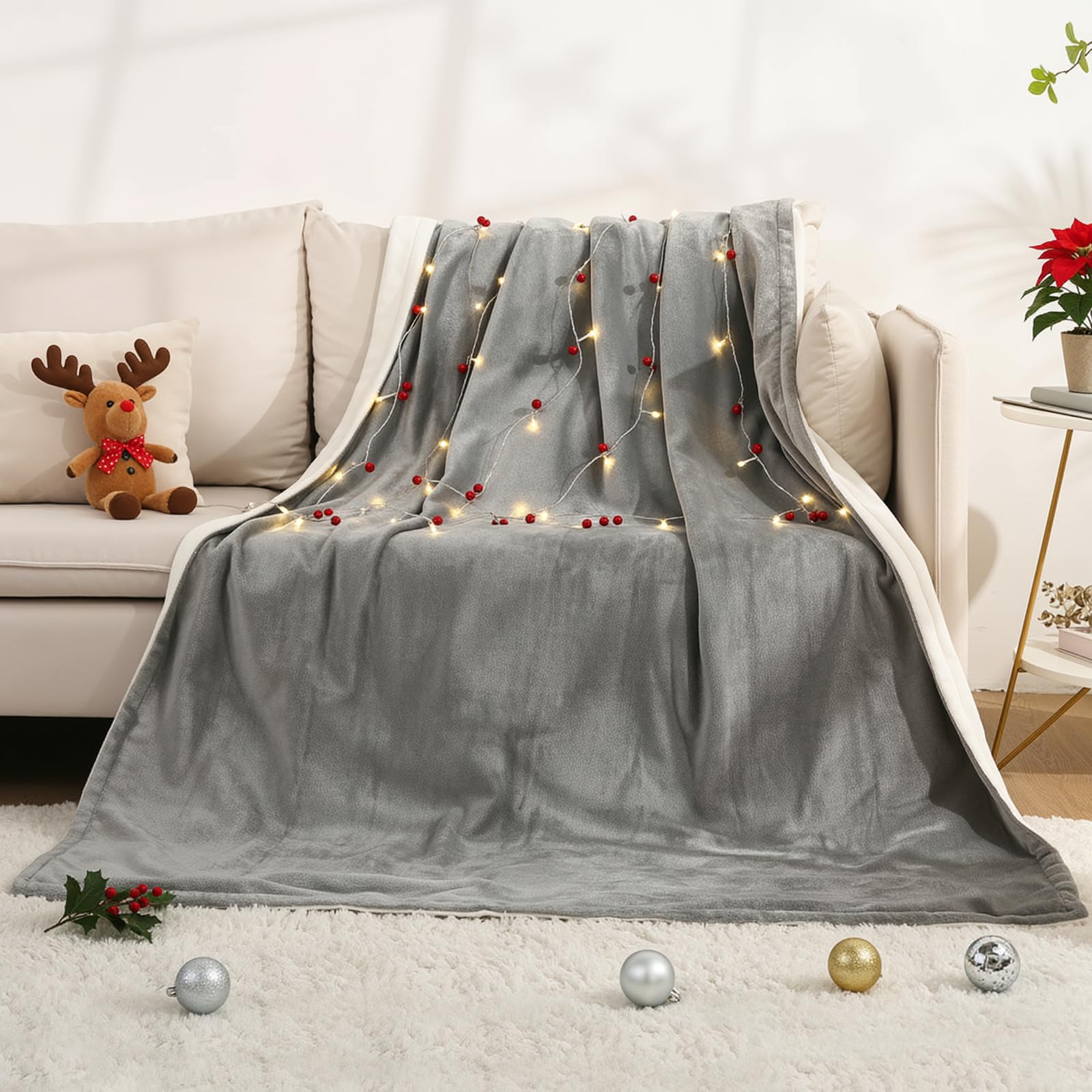 CURECURE Electric Heated Blanket for Bed with Automatic Shut Off, Overheat Protection, 10 Hours Automatic Timer, 4 Temperature Levels, Washable, 180 x 130 cm OEKO-TEX STANDARD 100