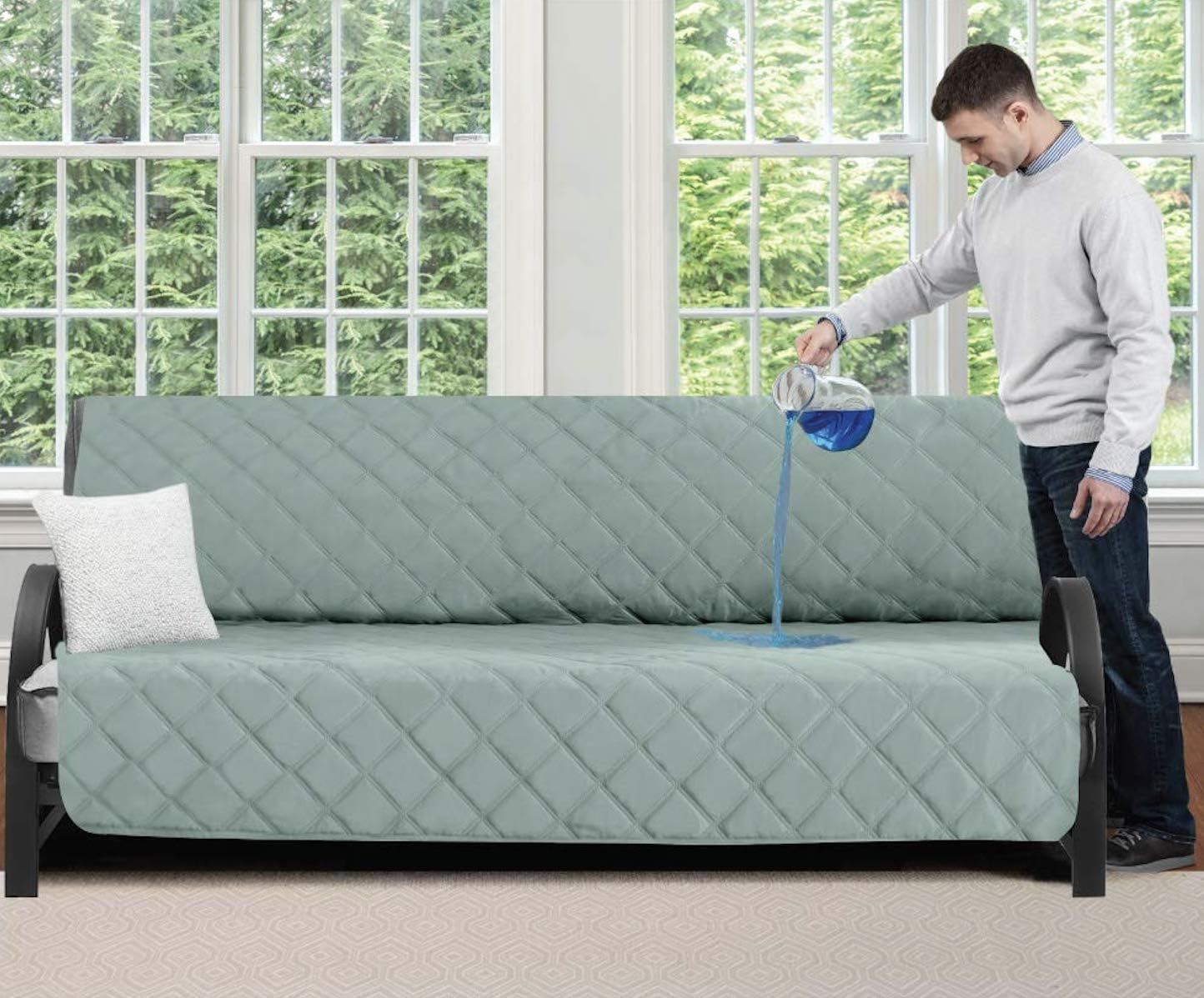 Mighty Monkey Premium Water and Slip Resistant Futon Slipcover, Seat Width Up to 70 Inch, Absorbs 5 Cups of Water, Oeko Tex Certified, Suede-Like, Furniture Cover for Futons, Kids, Futon, Seafoam : Home & Kitchen