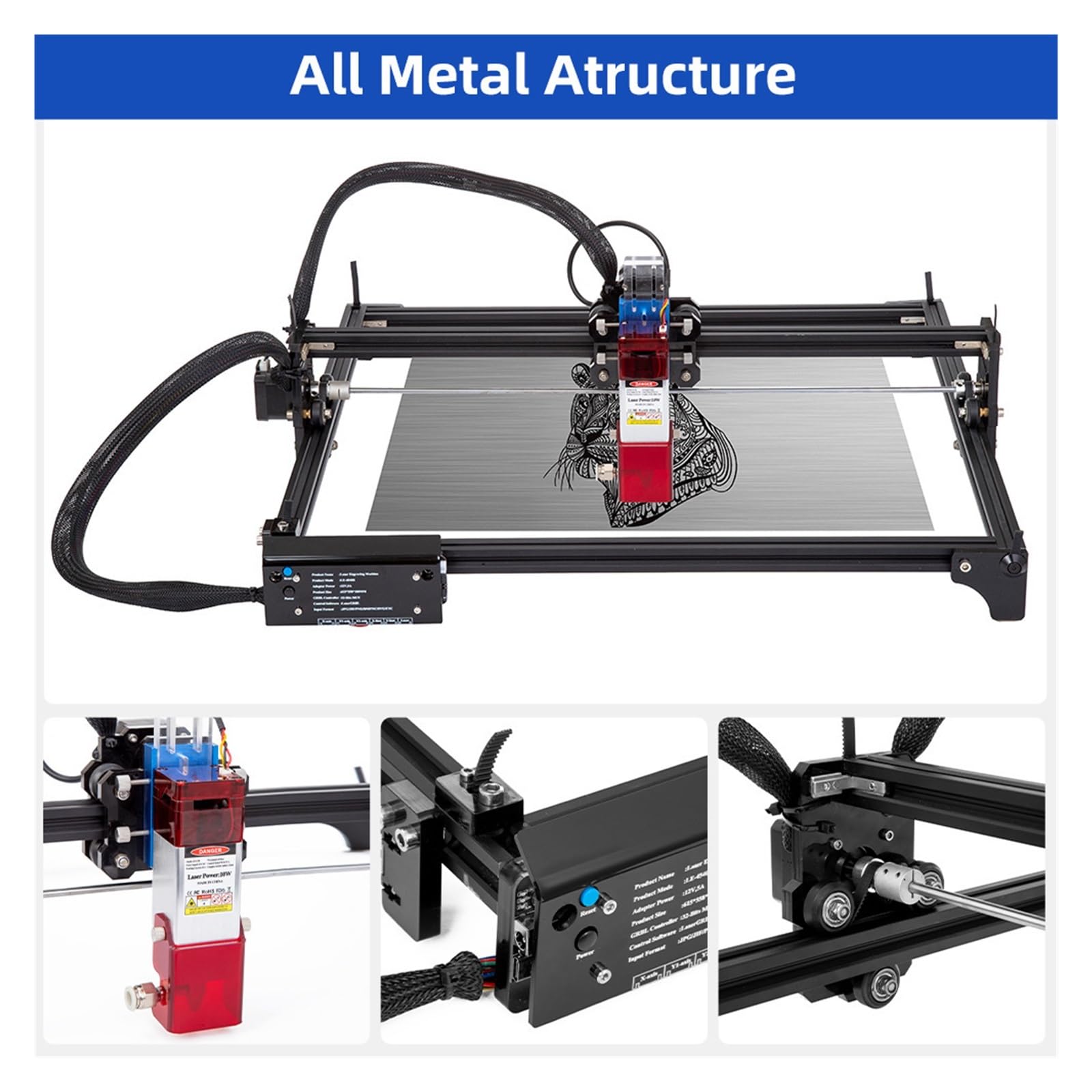 Laser Engraver, Set Di Incisori Laser Fai-da-te Touch Screen Offline Con Pompa Ad Aria A Rulli Rotanti Per Tavolo Da Lavoro A Nido D'ape,Alta precisione