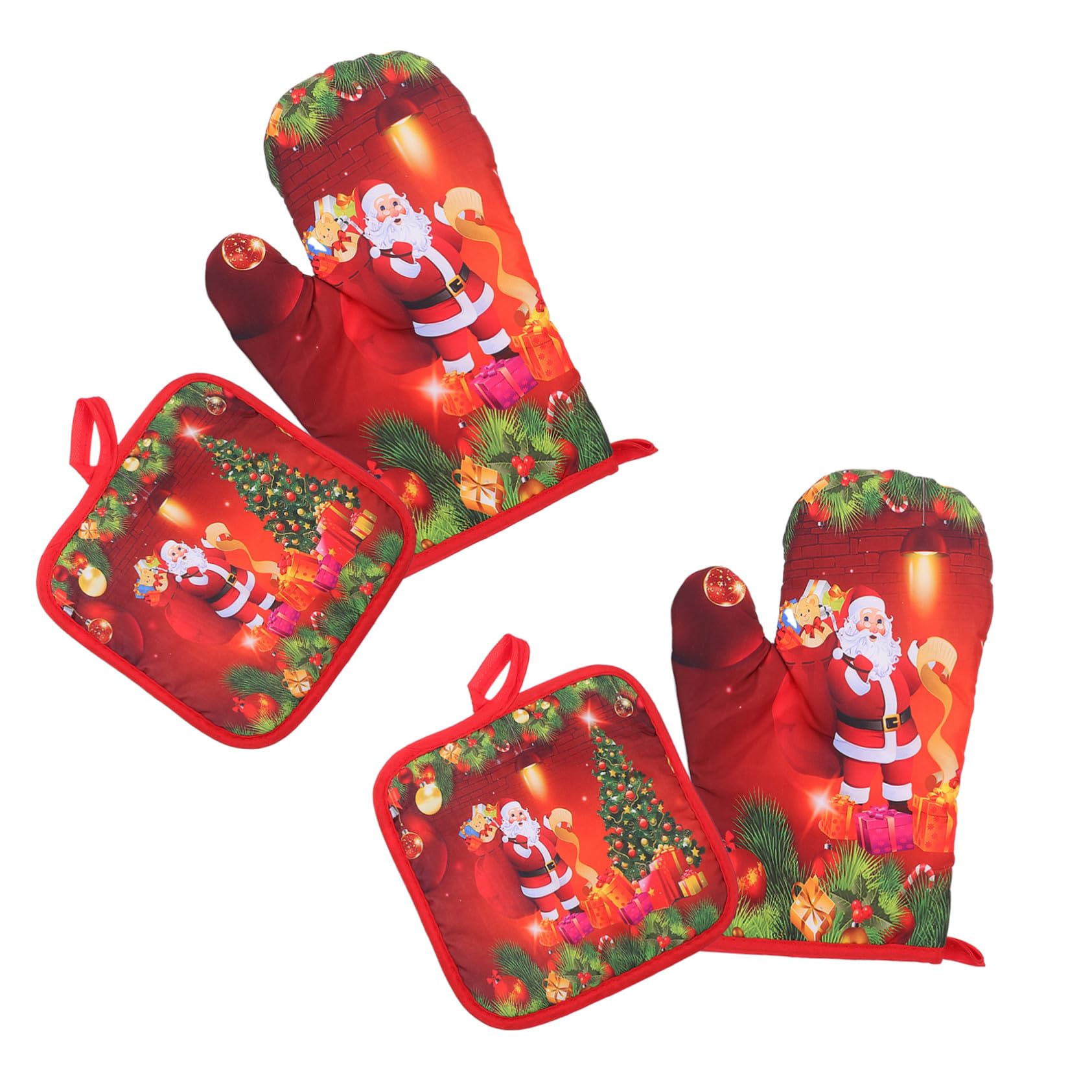 VALICLUD 4stücke Pack rutschfeste Handschuhe Ofenhandschuhe Küchentischunterlagen Hitzebeständige Handschuhe Platzsets für Küche und Backofen Rot