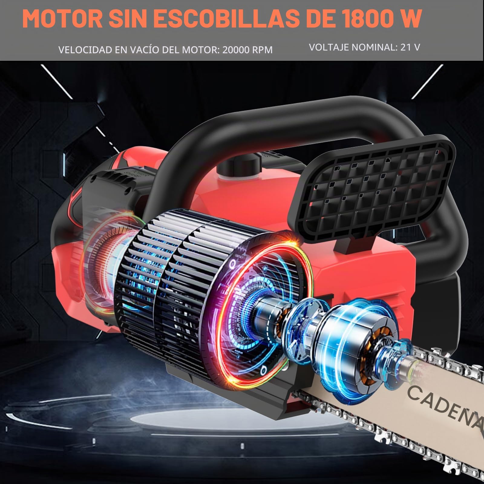 Motosierra eléctrica con batería de 16 pulgadas, 42 V (21 V*2), con 2 baterías de 4000 mAh, motor sin escobillas de 1800 W, lubricación automática de cadena, 40 cm de longitud de espada, para leña y