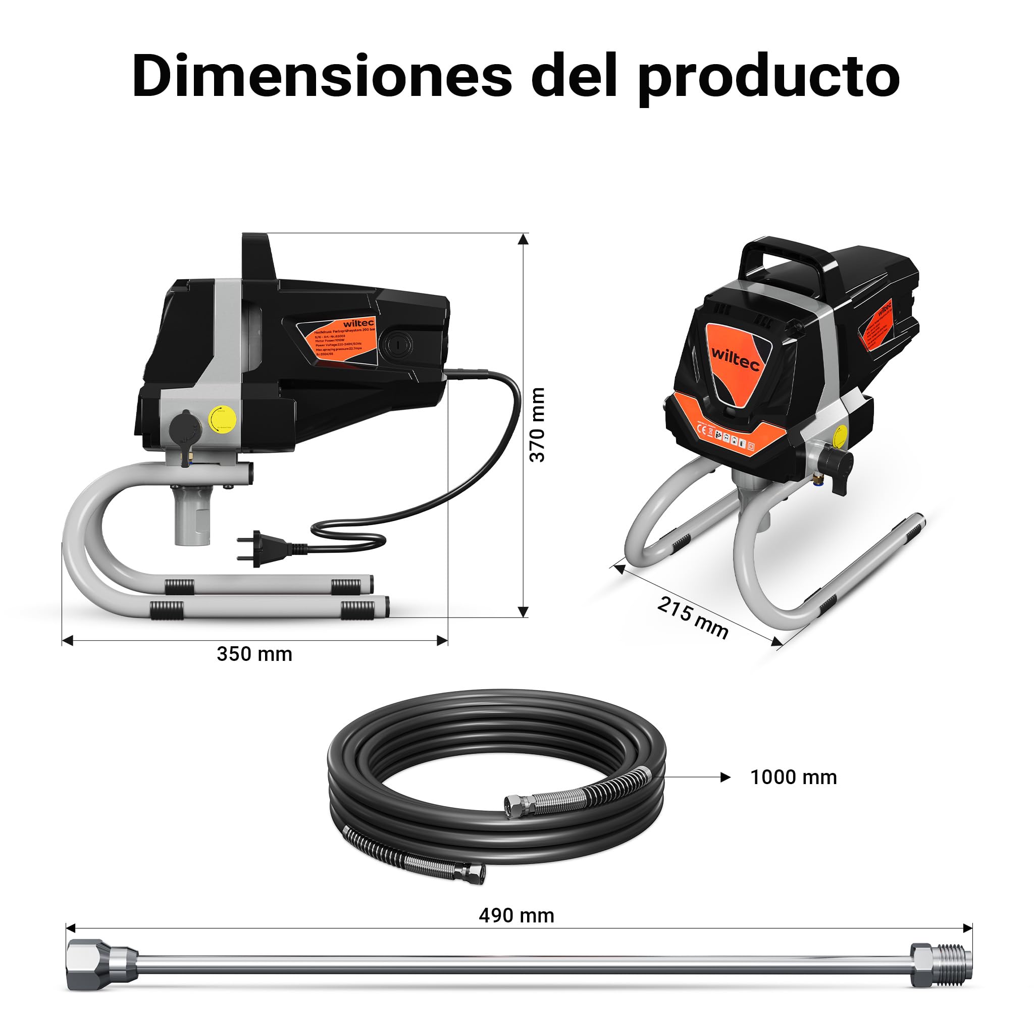 XPOtool Pulverizador de Pintura sin Aire Alta presión 207bar 1,5 l/min Boquilla y Barra de extensión
