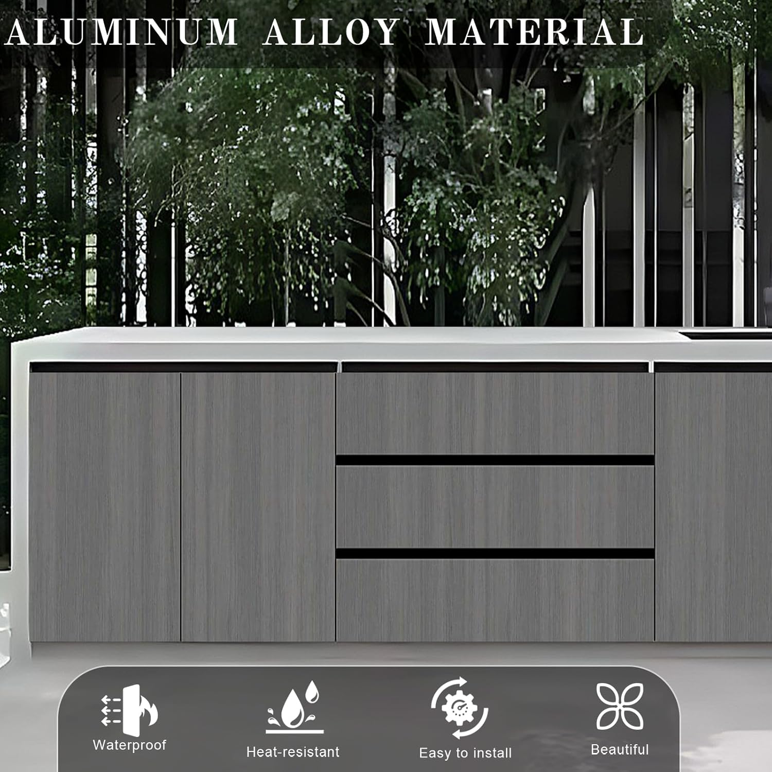 Outdoor Laundry Utility Sink Cabinet with Gray Simple Design and Aluminum Alloy Cabinet Door Panel, Kitchen Table with Stainless Steel Sink,Slate Textured Countertop(78.74IN)