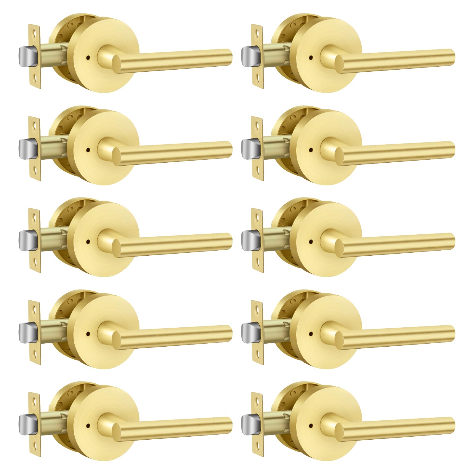Haidms 10 Packs Gold Door Handles Interior, Brushed Gold Door Handle, Interior Privacy Door Lever for Bathroom Bedroom - Heavy Duty Modern