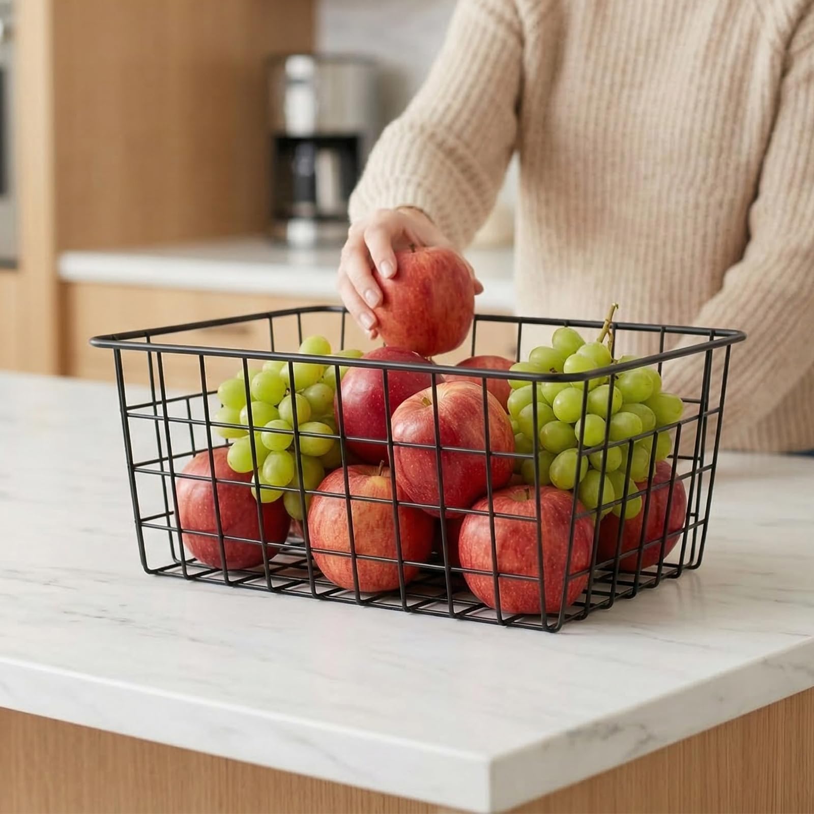 6 cestas de almacenamiento de alambre de 28 x 22 x 12 cm, cestas de metal negro, cestas de almacenamiento multifuncionales de hierro para cocina, baño, dormitorio, sala de estar, armario