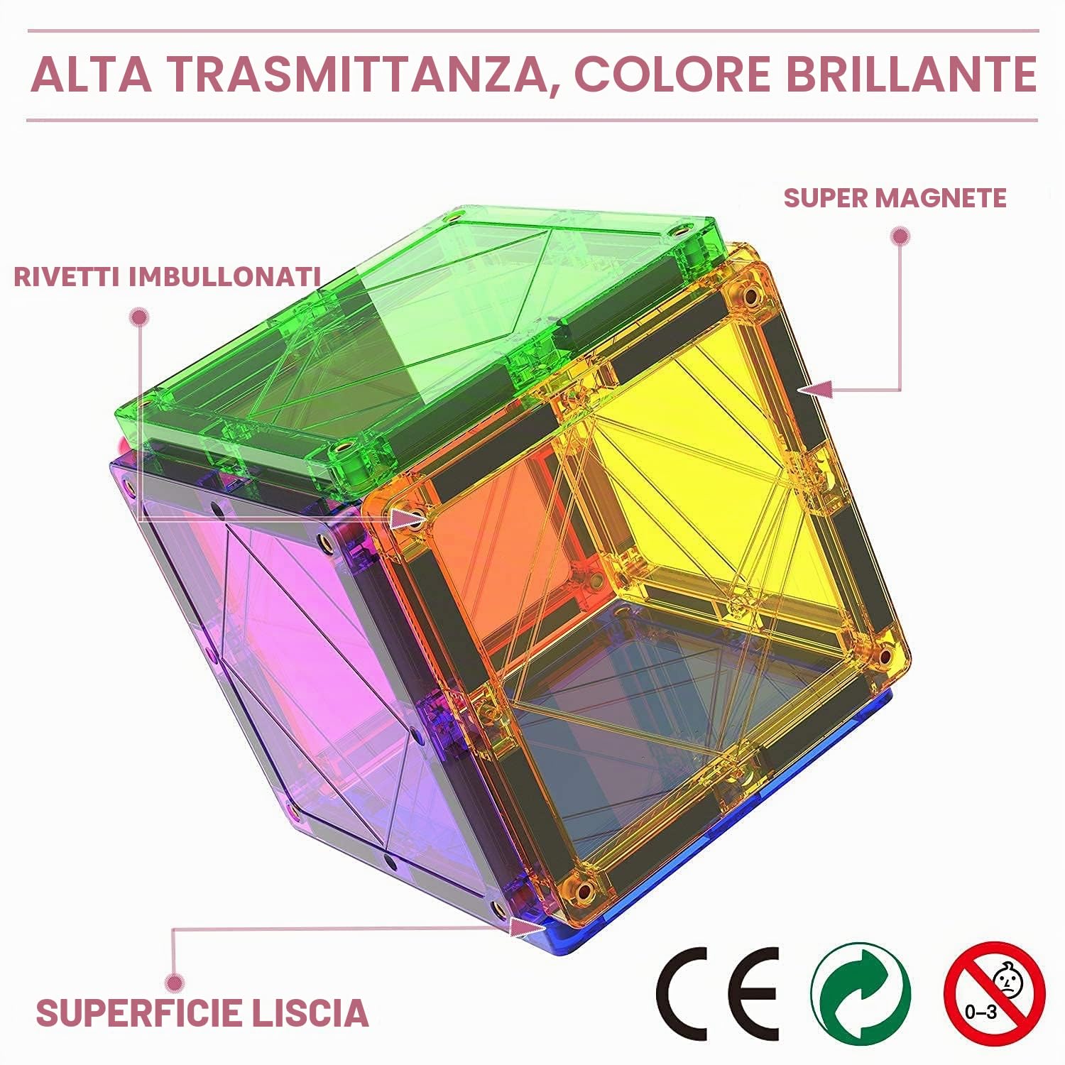 Magblock 70pcs Blocchi di Costruzione Magnetici Bambini Piastrelle Magnetiche Creatività Educativo Costruzione Giocattoli Building Blocks per Ragazzi Ragazze bambino regalo